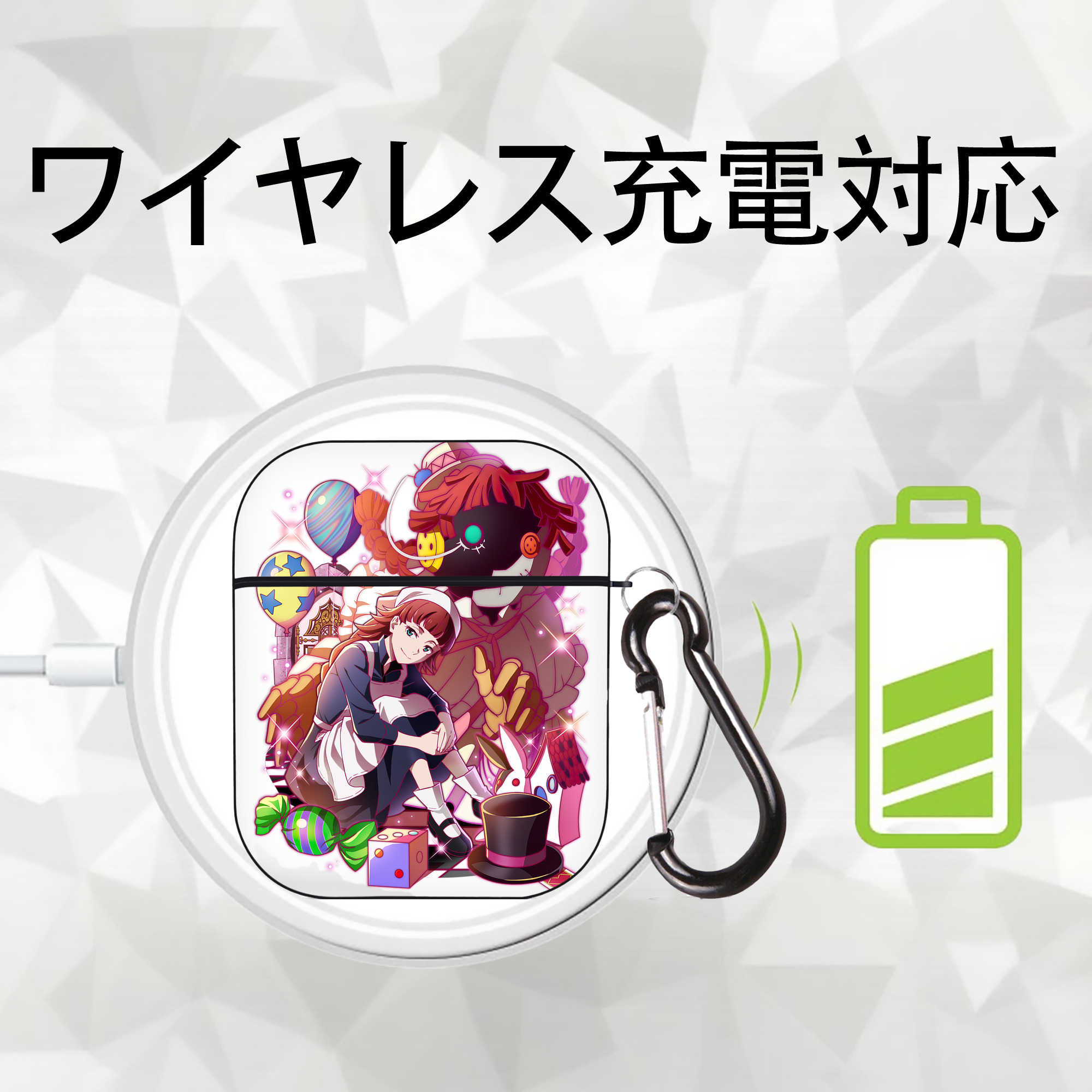 文豪ストレイドッグス Bungo Stray Dogs AirPods 第2世代保護ケース ハードシェル ブラック 耐衝撃・防指紋・カラビナ付き