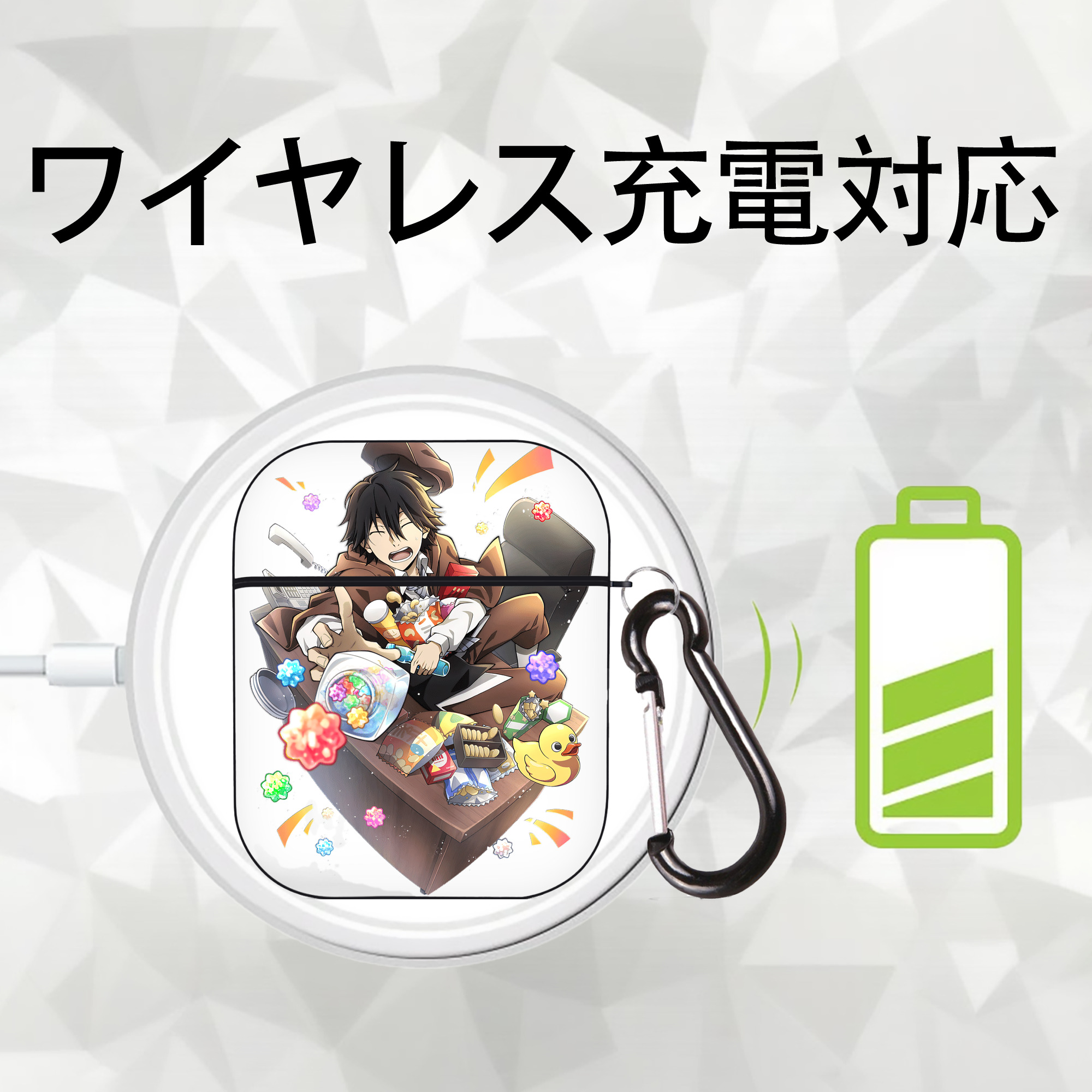 文豪ストレイドッグス Bungo Stray Dogs AirPods 第2世代保護ケース ハードシェル ブラック 耐衝撃・防指紋・カラビナ付き