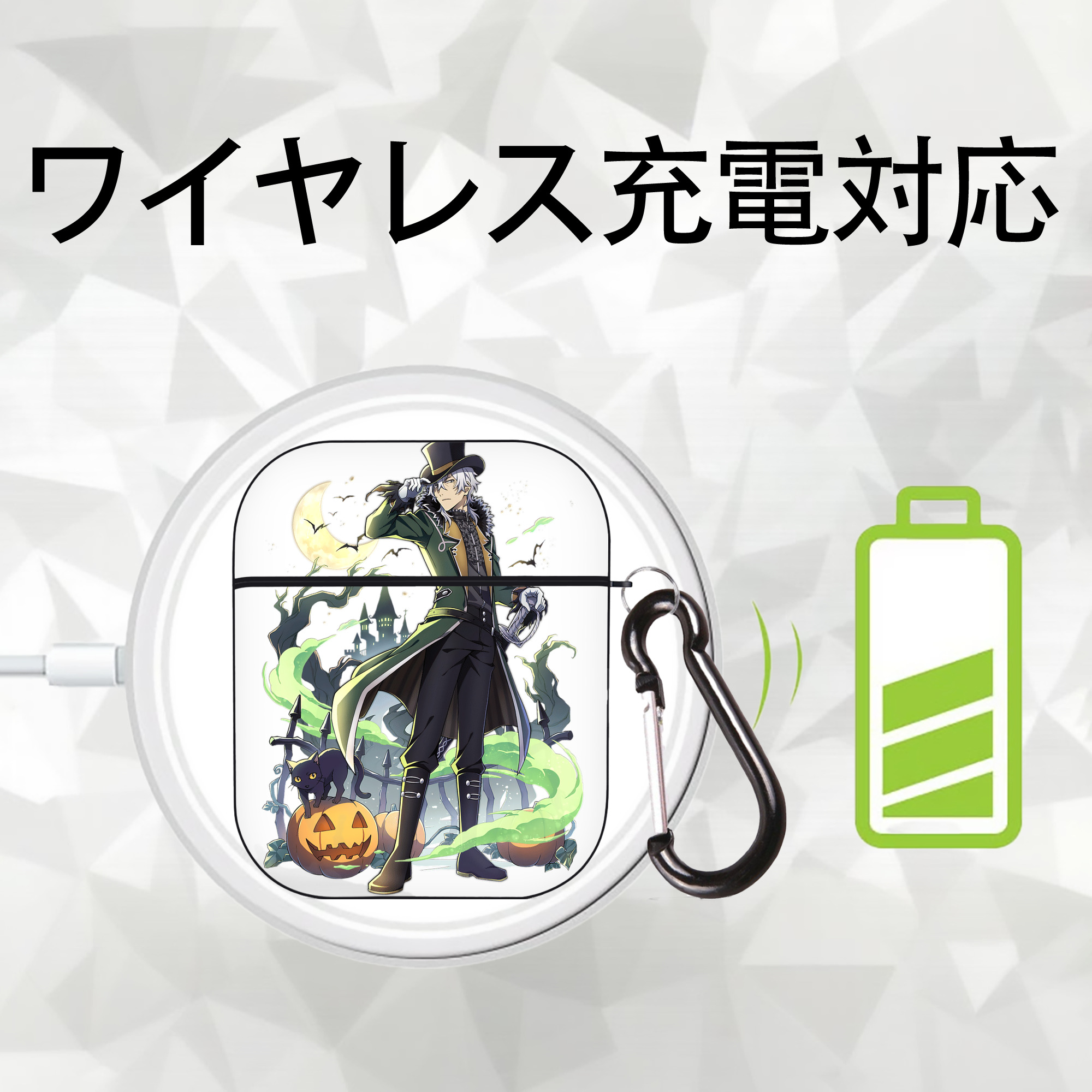 文豪ストレイドッグス Bungo Stray Dogs AirPods 第2世代保護ケース ハードシェル ブラック 耐衝撃・防指紋・カラビナ付き