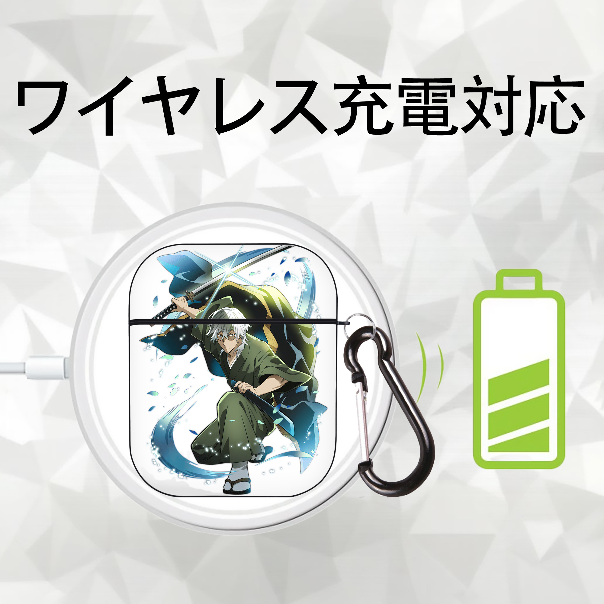 文豪ストレイドッグス Bungo Stray Dogs AirPods 第2世代保護ケース ハードシェル ブラック 耐衝撃・防指紋・カラビナ付き
