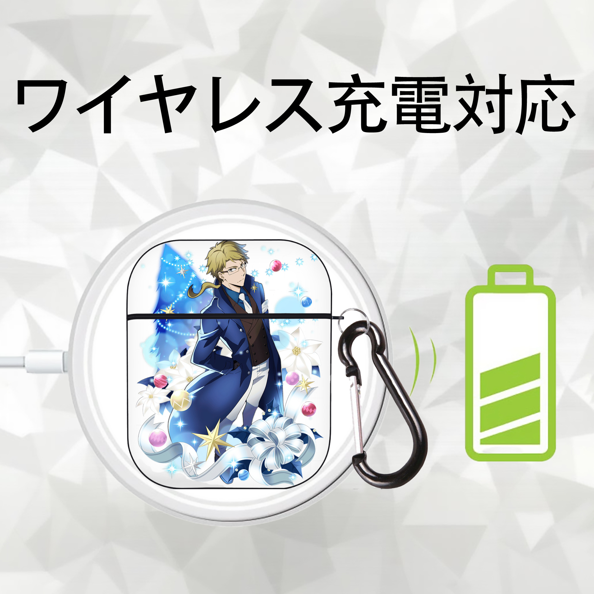 文豪ストレイドッグス Bungo Stray Dogs AirPods 第2世代保護ケース ハードシェル ブラック 耐衝撃・防指紋・カラビナ付き