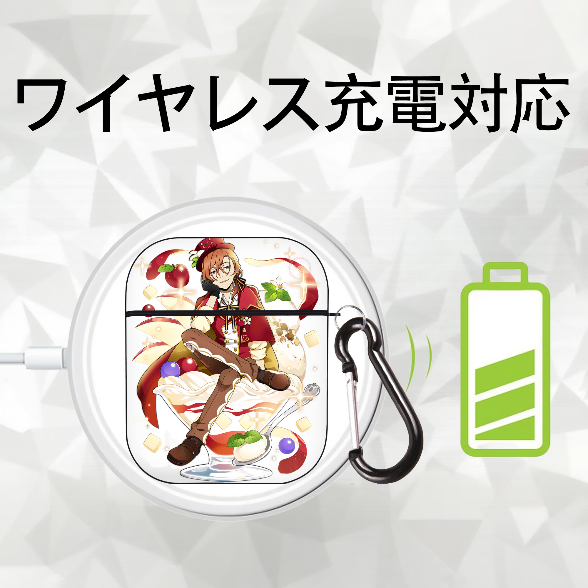 文豪ストレイドッグス Bungo Stray Dogs AirPods 第2世代保護ケース ハードシェル ブラック 耐衝撃・防指紋・カラビナ付き