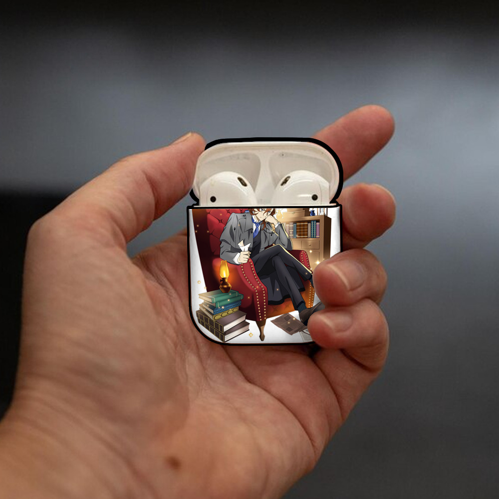 文豪ストレイドッグス Bungo Stray Dogs AirPods 第2世代保護ケース ハードシェル ブラック 耐衝撃・防指紋・カラビナ付き