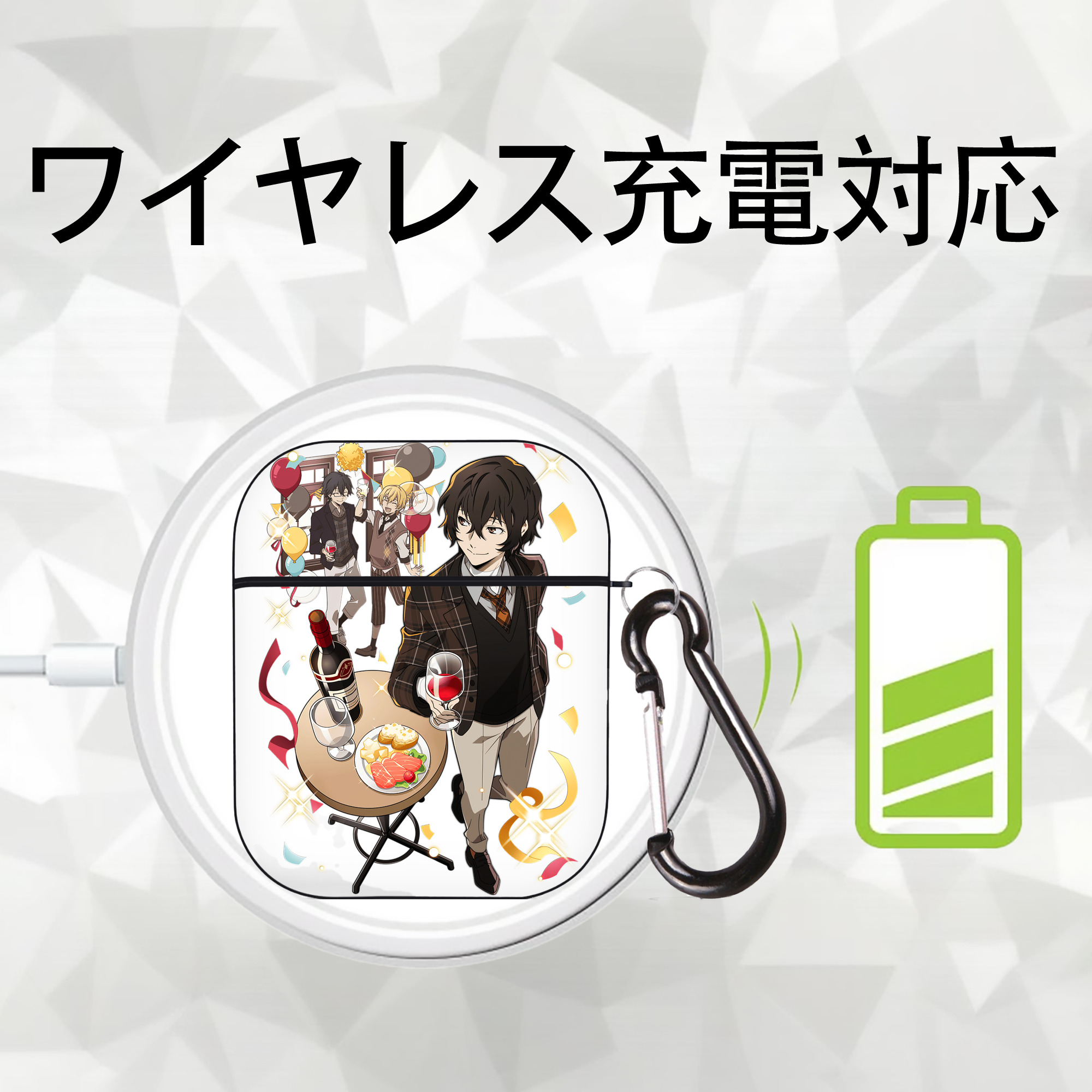 文豪ストレイドッグス Bungo Stray Dogs AirPods 第2世代保護ケース ハードシェル ブラック 耐衝撃・防指紋・カラビナ付き