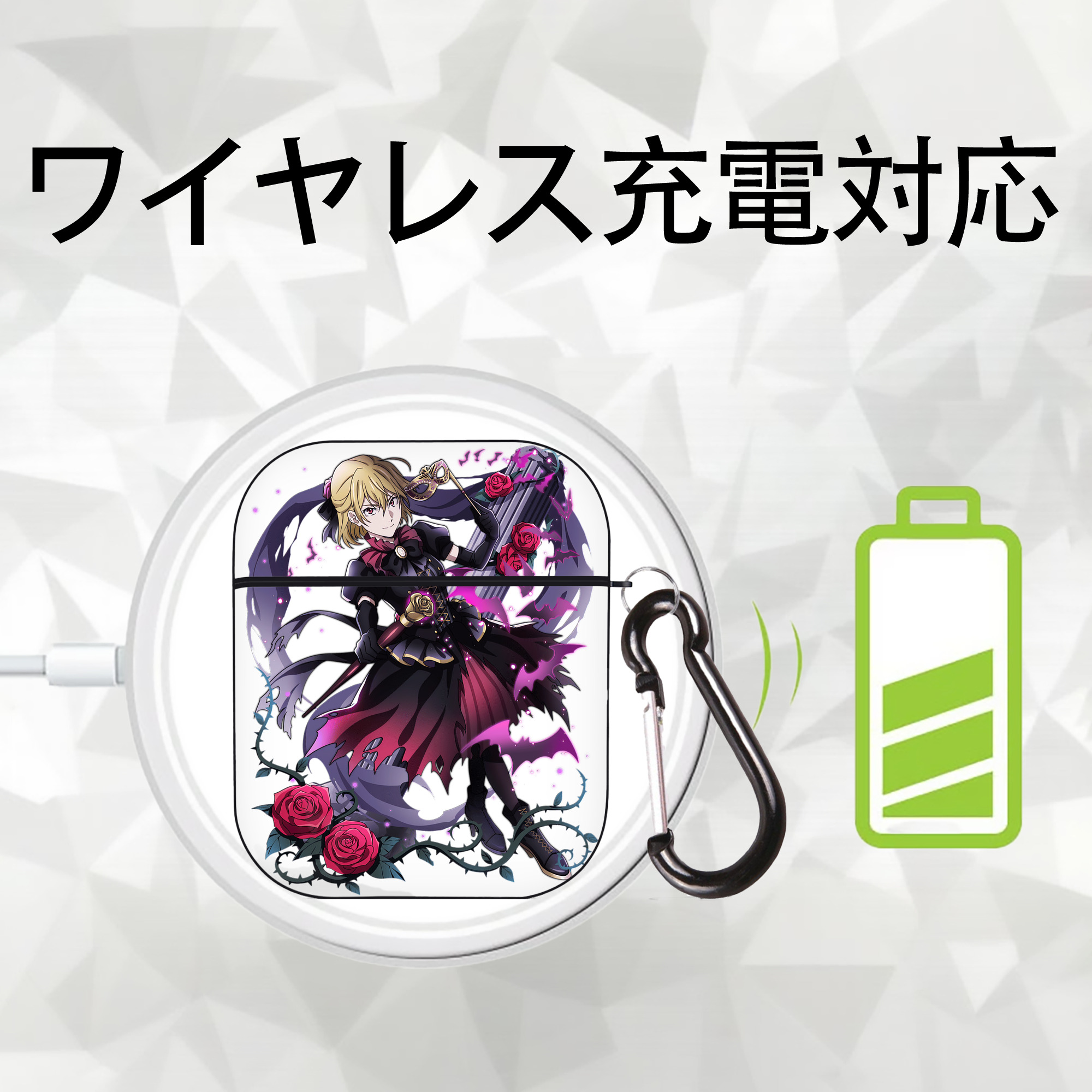 文豪ストレイドッグス Bungo Stray Dogs AirPods 第2世代保護ケース ハードシェル ブラック 耐衝撃・防指紋・カラビナ付き