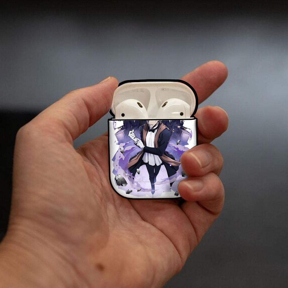 文豪ストレイドッグス Bungo Stray Dogs AirPods 第2世代保護ケース ハードシェル ブラック 耐衝撃・防指紋・カラビナ付き