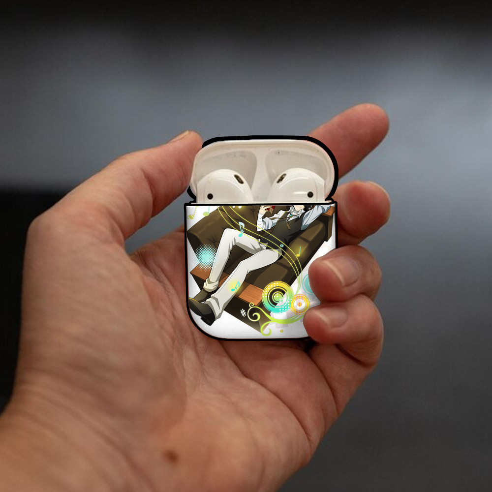 文豪ストレイドッグス Bungo Stray Dogs AirPods 第2世代保護ケース ハードシェル ブラック 耐衝撃・防指紋・カラビナ付き