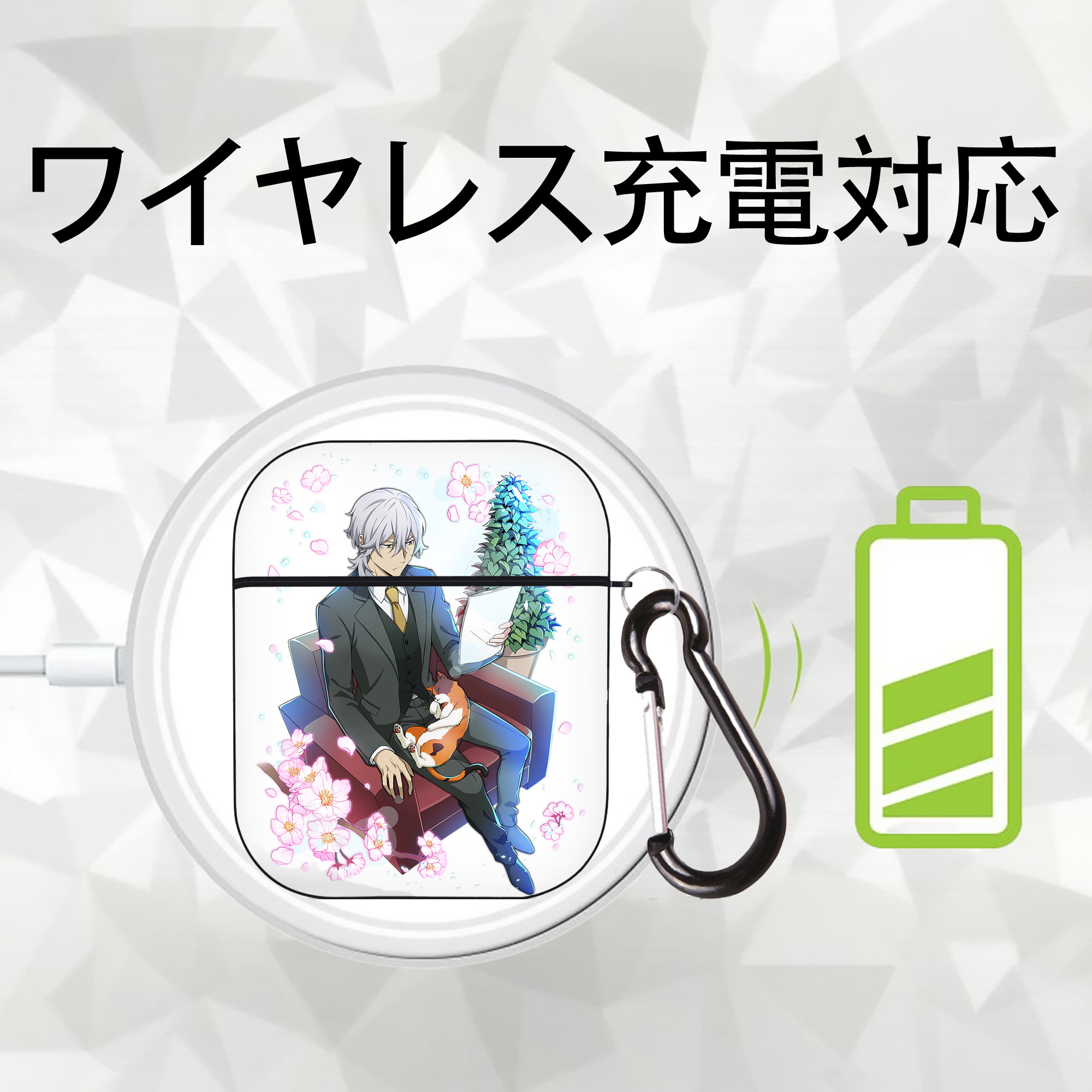 文豪ストレイドッグス Bungo Stray Dogs AirPods 第2世代保護ケース ハードシェル ブラック 耐衝撃・防指紋・カラビナ付き