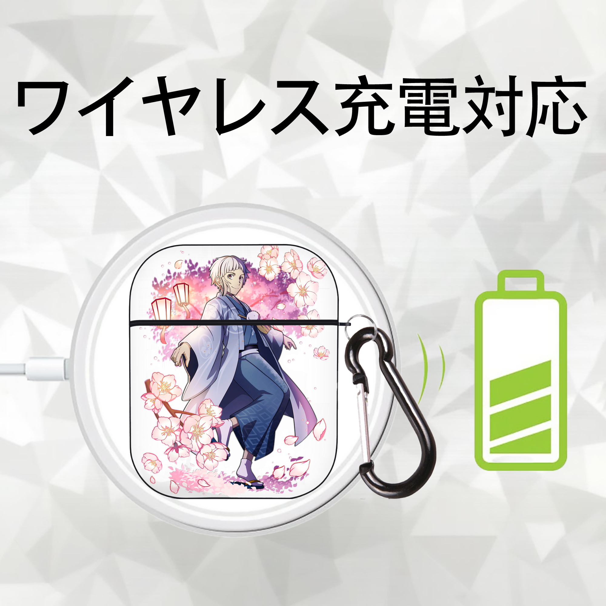 文豪ストレイドッグス Bungo Stray Dogs AirPods 第2世代保護ケース ハードシェル ブラック 耐衝撃・防指紋・カラビナ付き