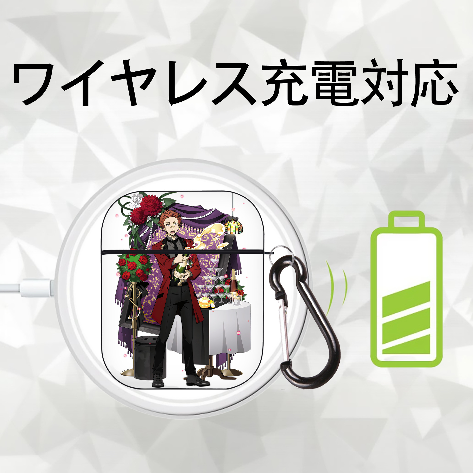 文豪ストレイドッグス Bungo Stray Dogs AirPods 第2世代保護ケース ハードシェル ブラック 耐衝撃・防指紋・カラビナ付き