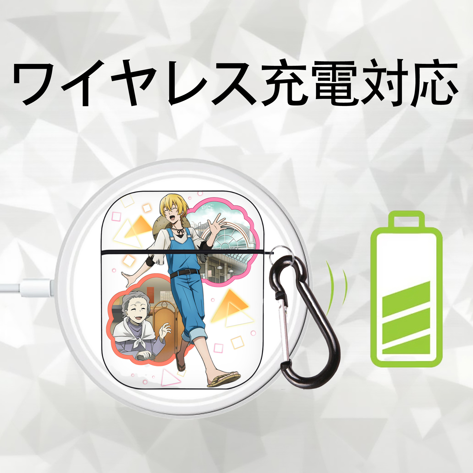 文豪ストレイドッグス Bungo Stray Dogs AirPods 第2世代保護ケース ハードシェル ブラック 耐衝撃・防指紋・カラビナ付き