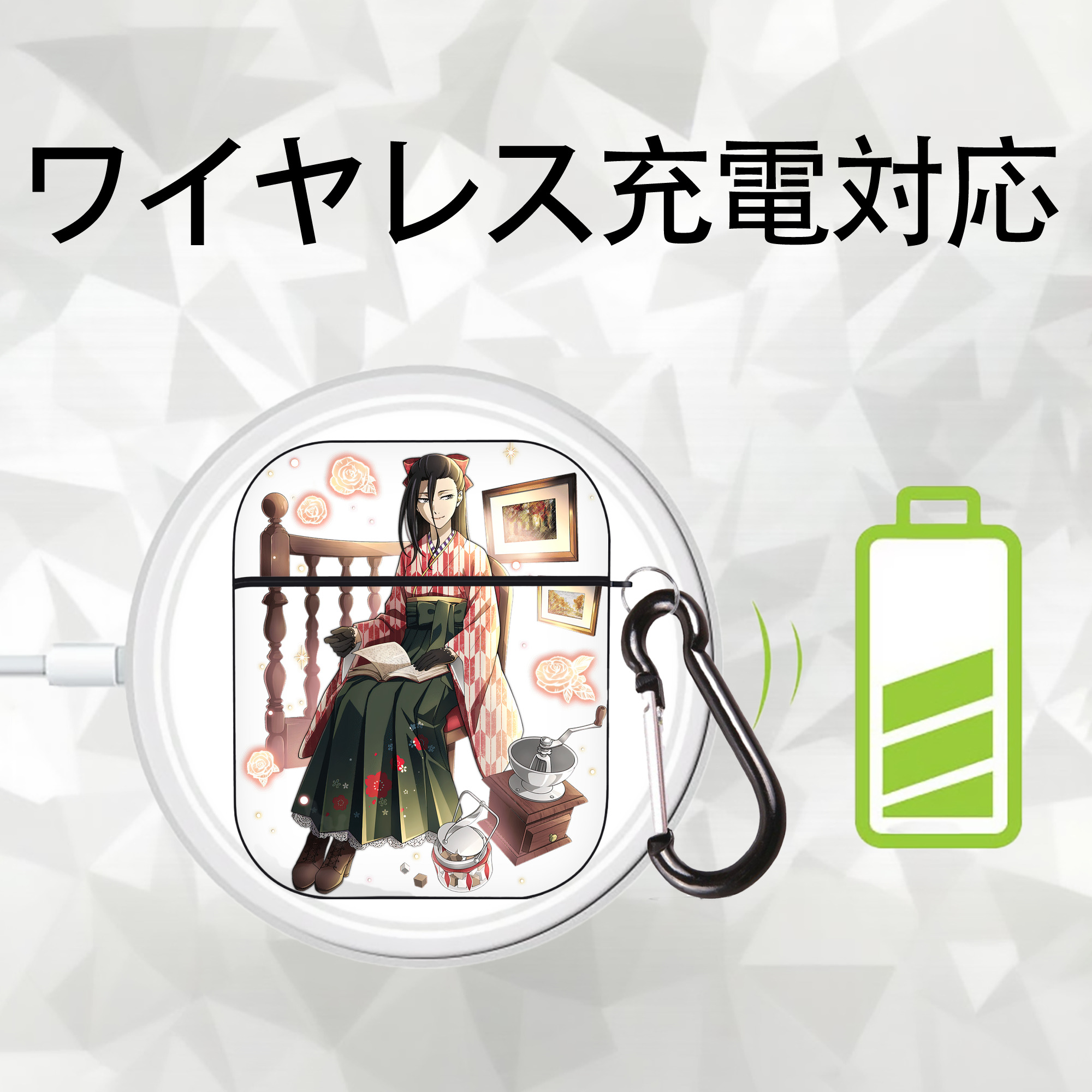文豪ストレイドッグス Bungo Stray Dogs AirPods 第2世代保護ケース ハードシェル ブラック 耐衝撃・防指紋・カラビナ付き