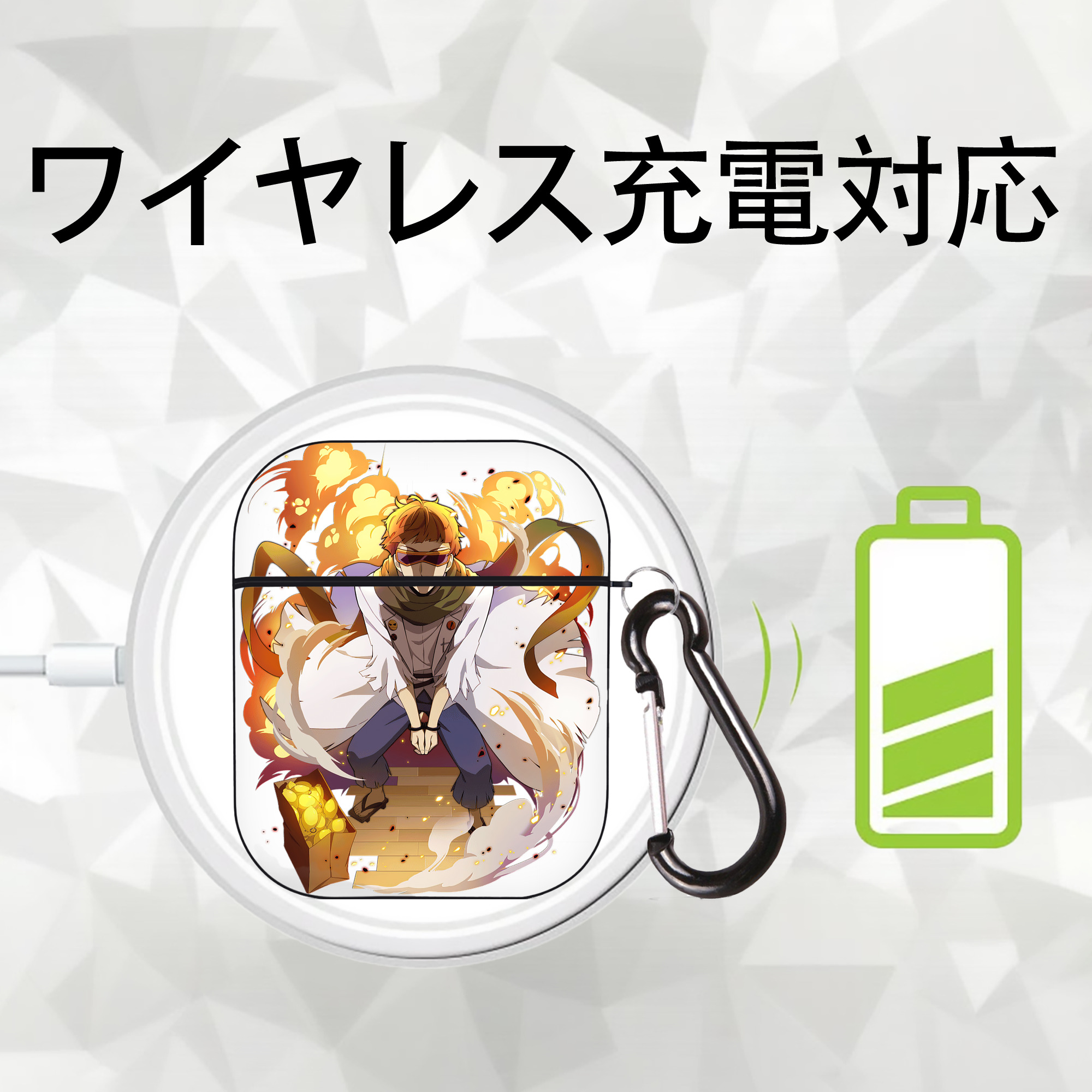 文豪ストレイドッグス Bungo Stray Dogs AirPods 第2世代保護ケース ハードシェル ブラック 耐衝撃・防指紋・カラビナ付き