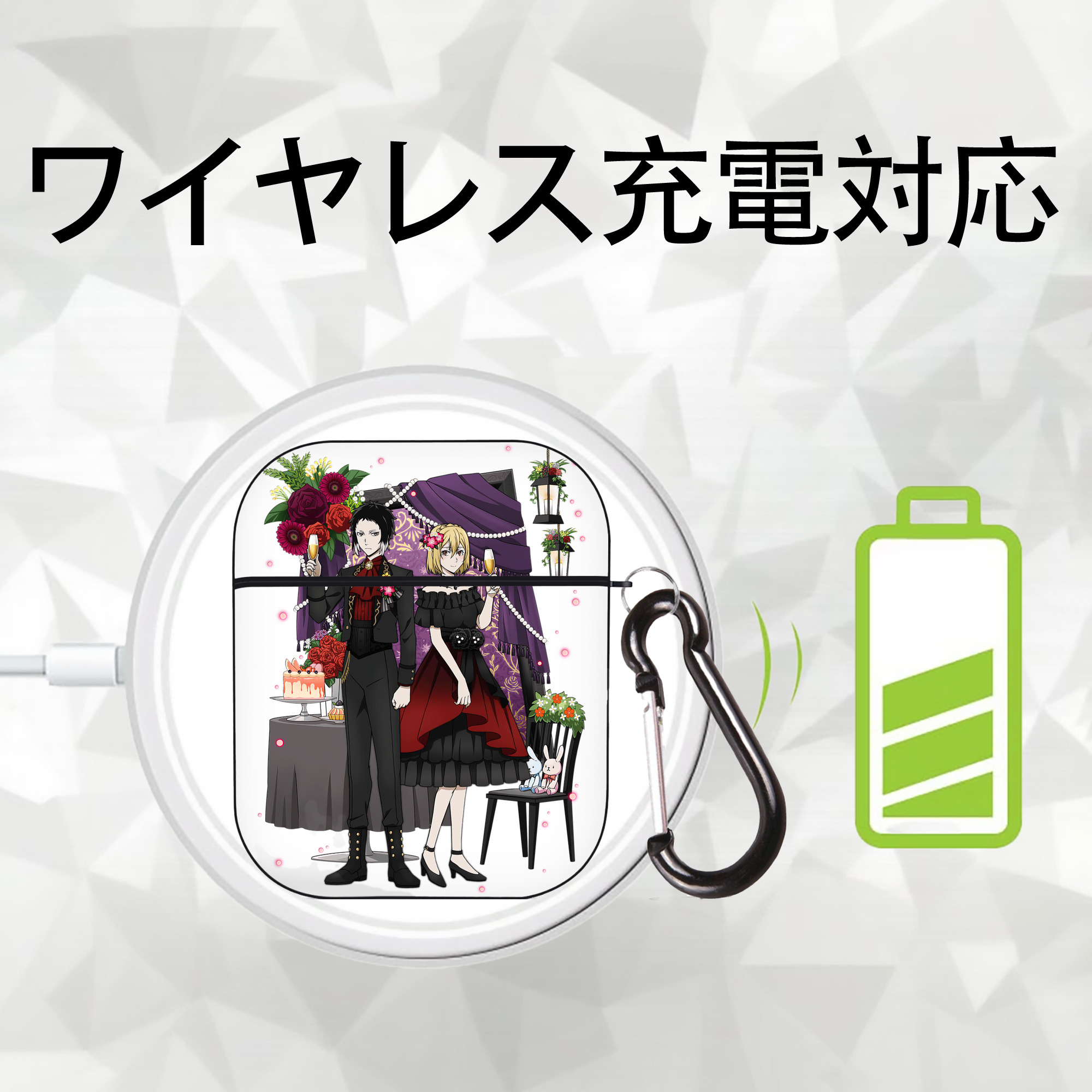 文豪ストレイドッグス Bungo Stray Dogs AirPods 第2世代保護ケース ハードシェル ブラック 耐衝撃・防指紋・カラビナ付き