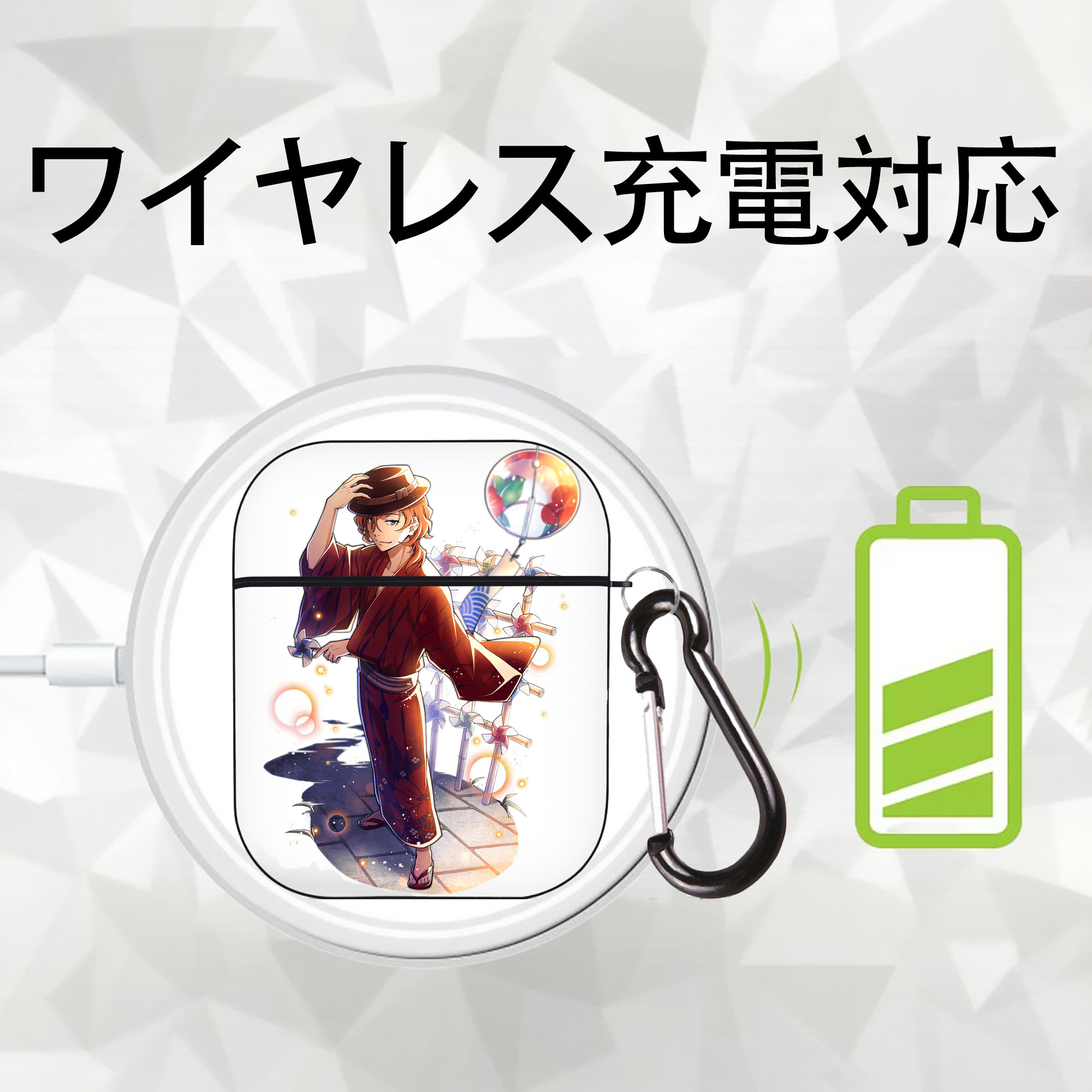 文豪ストレイドッグス Bungo Stray Dogs AirPods 第2世代保護ケース ハードシェル ブラック 耐衝撃・防指紋・カラビナ付き