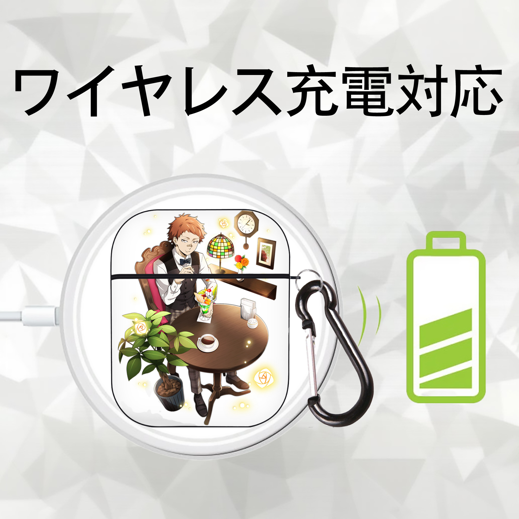 文豪ストレイドッグス Bungo Stray Dogs AirPods 第2世代保護ケース ハードシェル ブラック 耐衝撃・防指紋・カラビナ付き