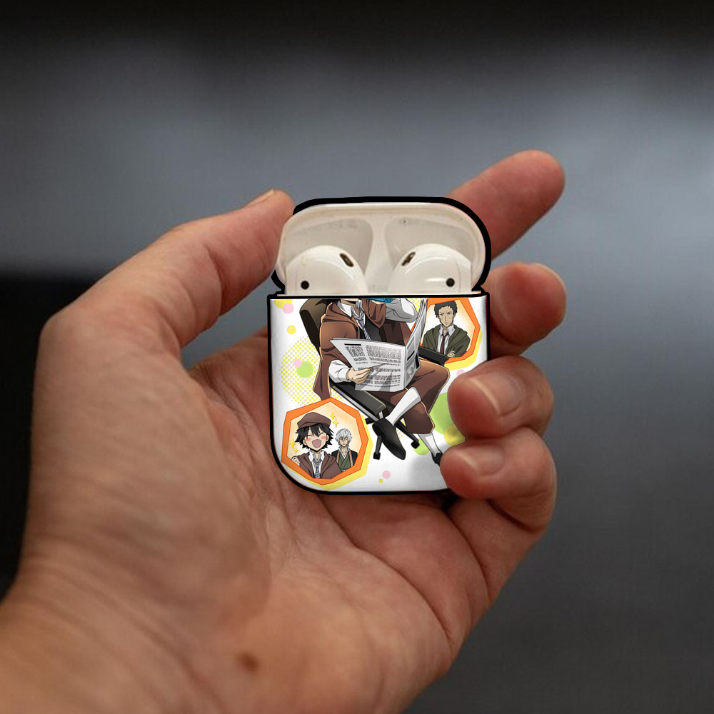 文豪ストレイドッグス Bungo Stray Dogs AirPods 第2世代保護ケース ハードシェル ブラック 耐衝撃・防指紋・カラビナ付き