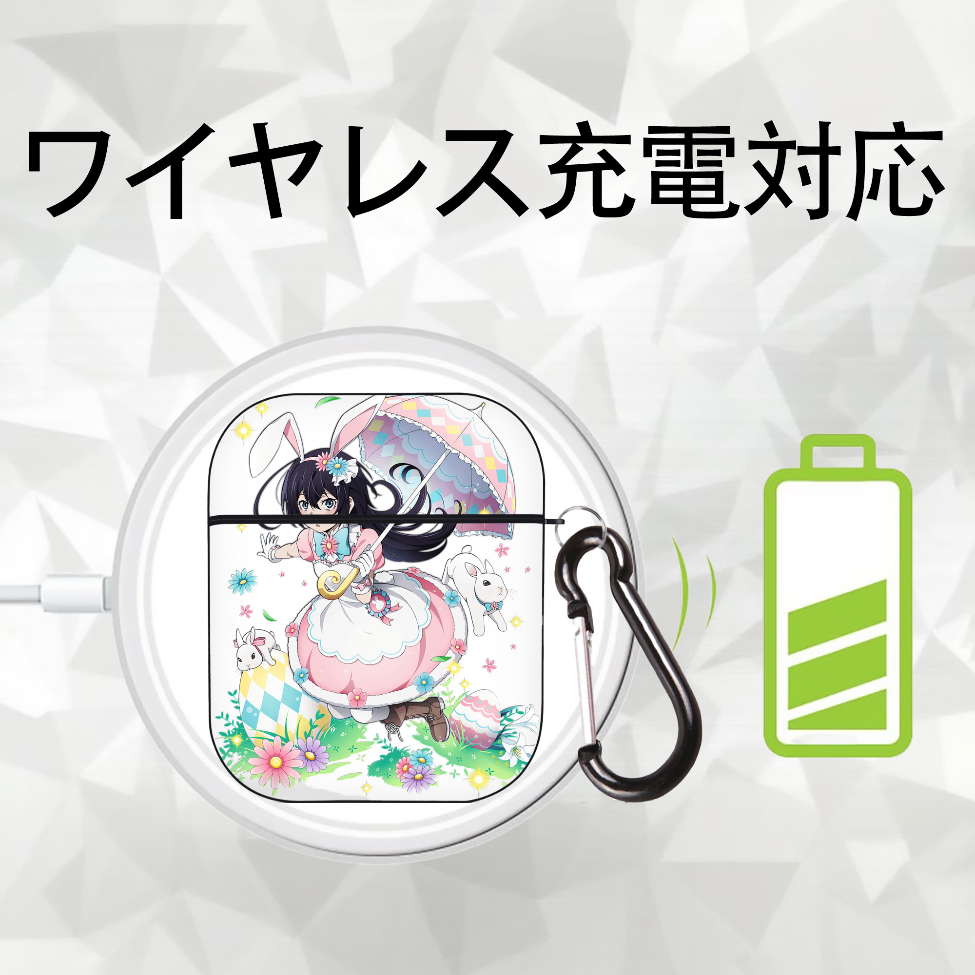 文豪ストレイドッグス Bungo Stray Dogs AirPods 第2世代保護ケース ハードシェル ブラック 耐衝撃・防指紋・カラビナ付き