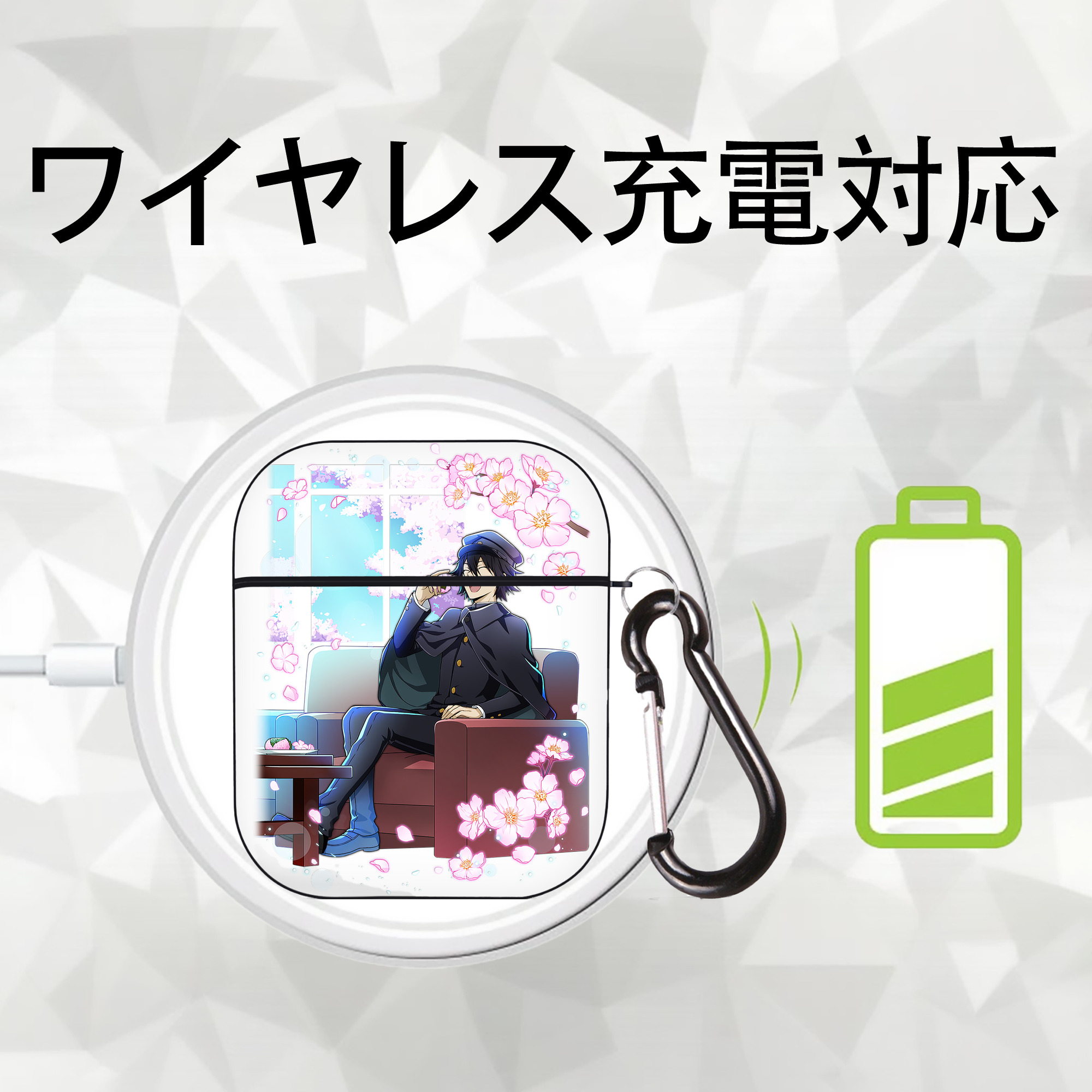 文豪ストレイドッグス Bungo Stray Dogs AirPods 第2世代保護ケース ハードシェル ブラック 耐衝撃・防指紋・カラビナ付き