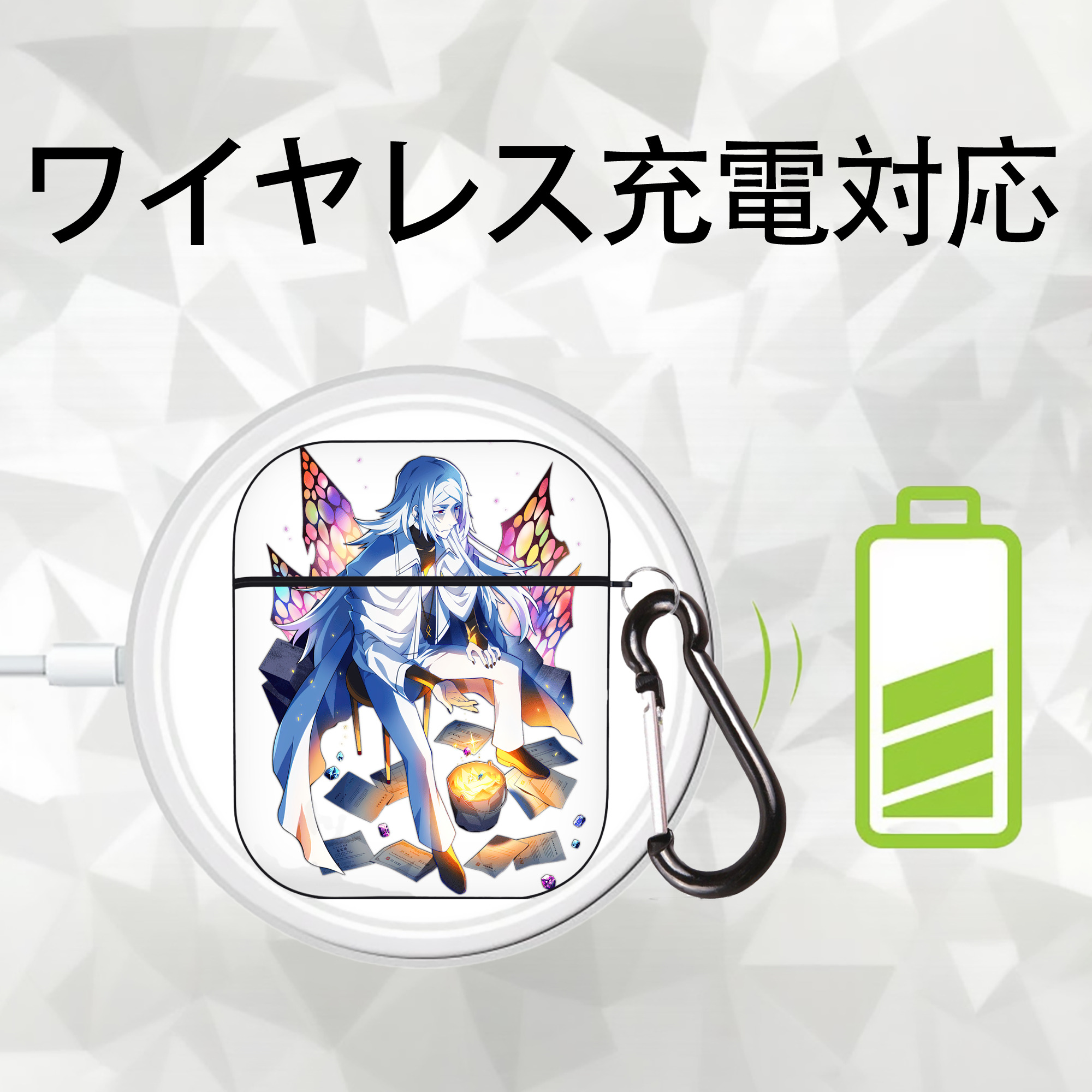 文豪ストレイドッグス Bungo Stray Dogs AirPods 第2世代保護ケース ハードシェル ブラック 耐衝撃・防指紋・カラビナ付き