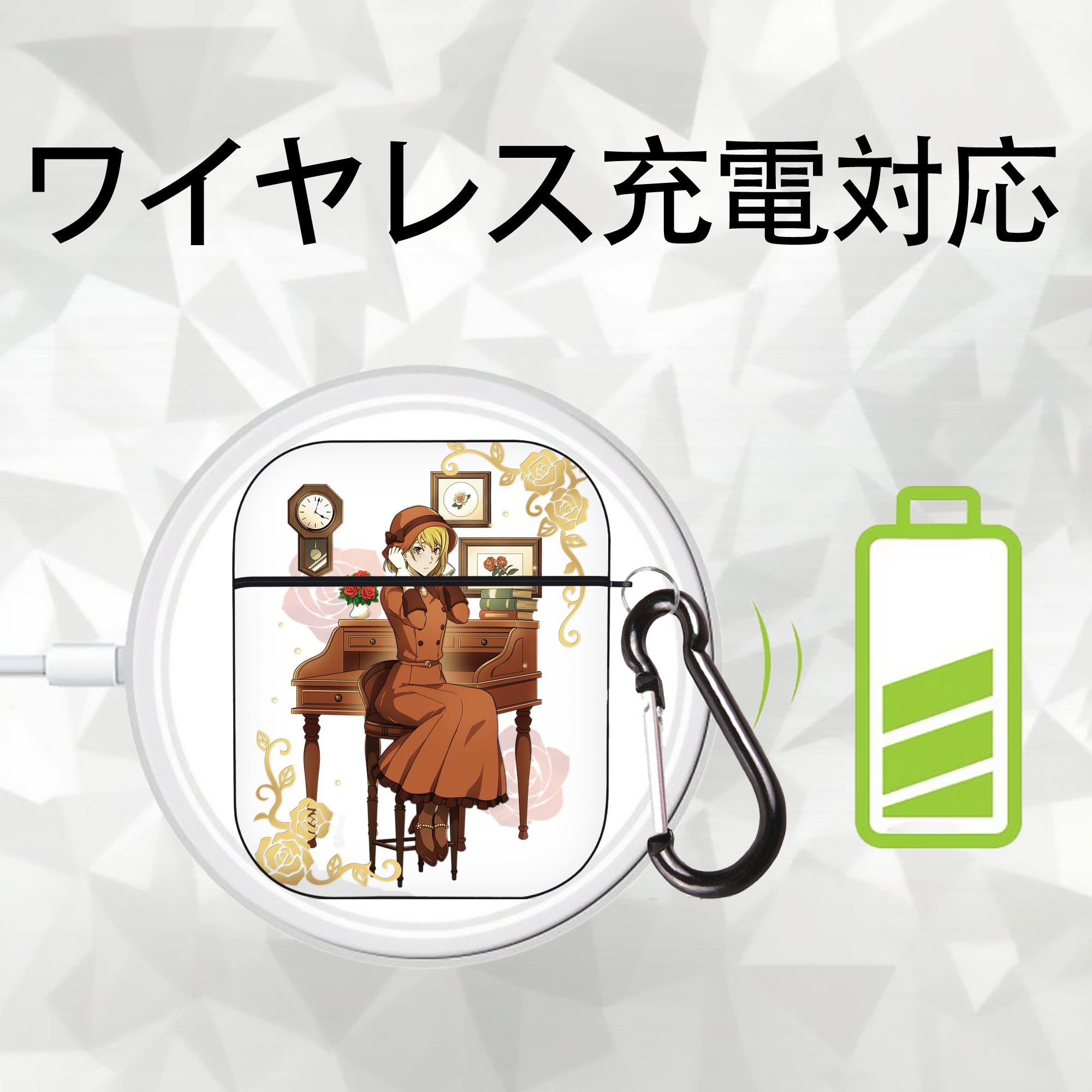 文豪ストレイドッグス Bungo Stray Dogs AirPods 第2世代保護ケース ハードシェル ブラック 耐衝撃・防指紋・カラビナ付き