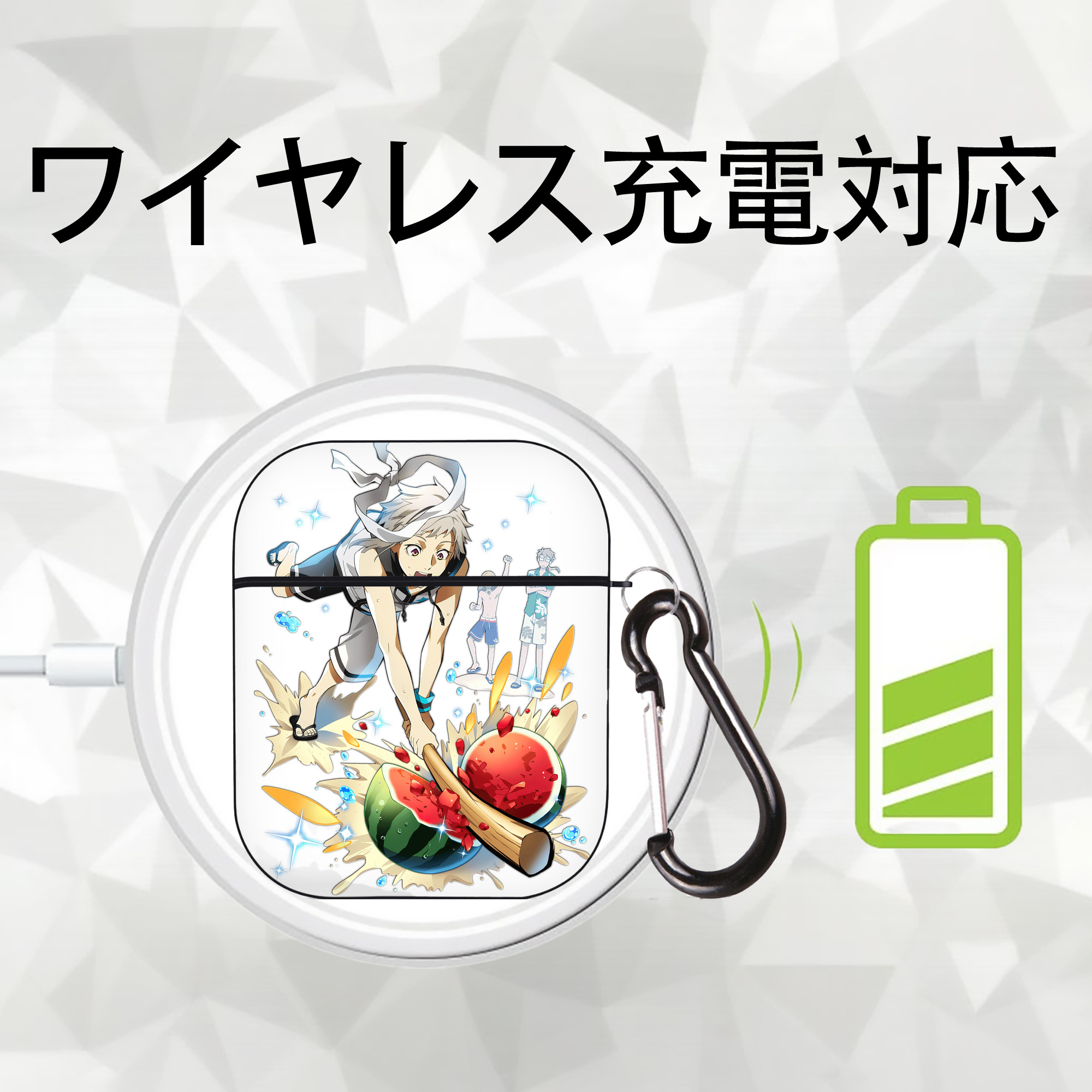 文豪ストレイドッグス Bungo Stray Dogs AirPods 第2世代保護ケース ハードシェル ブラック 耐衝撃・防指紋・カラビナ付き