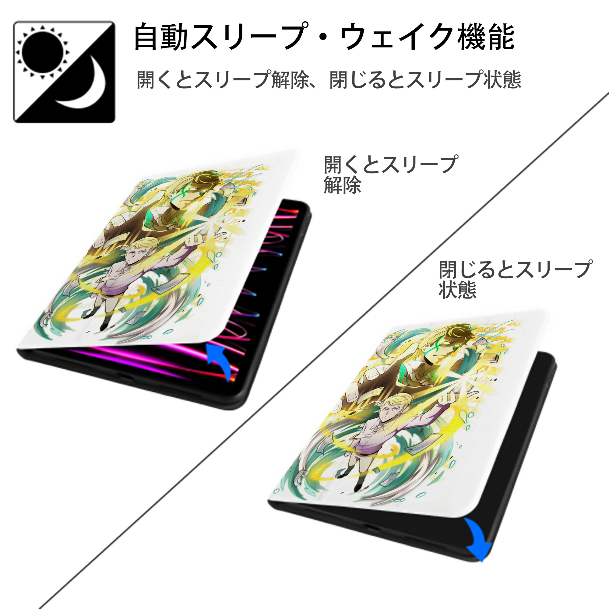 文豪ストレイドッグス Bungo Stray Dogs IPad ケース ペン収納付き 三つ折りスタンド PUレザー×シリコン 対応機種9.5/10.5/10.9インチ