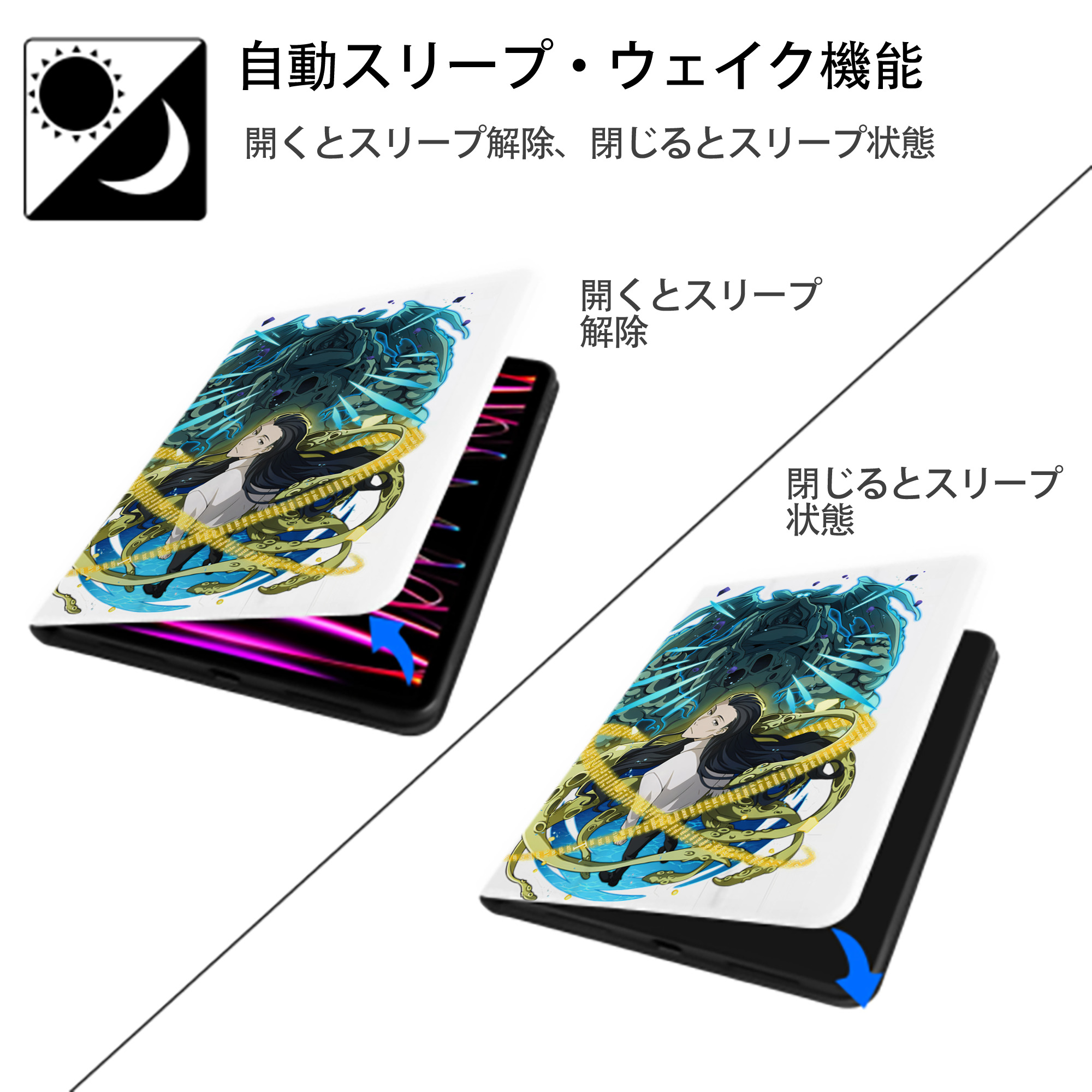 文豪ストレイドッグス Bungo Stray Dogs IPad ケース ペン収納付き 三つ折りスタンド PUレザー×シリコン 対応機種9.5/10.5/10.9インチ