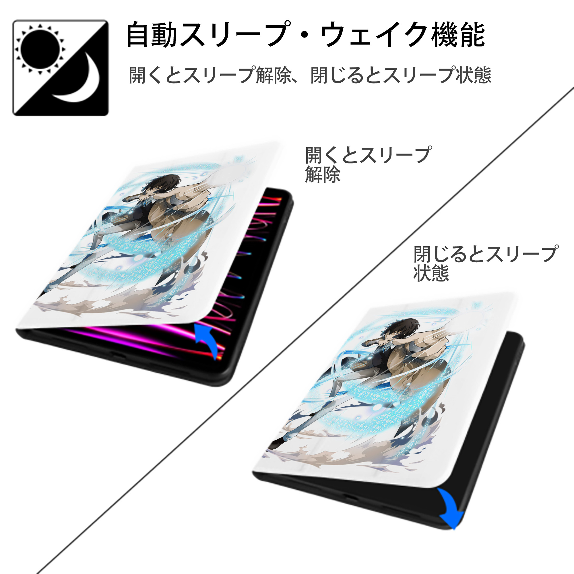 文豪ストレイドッグス Bungo Stray Dogs IPad ケース ペン収納付き 三つ折りスタンド PUレザー×シリコン 対応機種9.5/10.5/10.9インチ