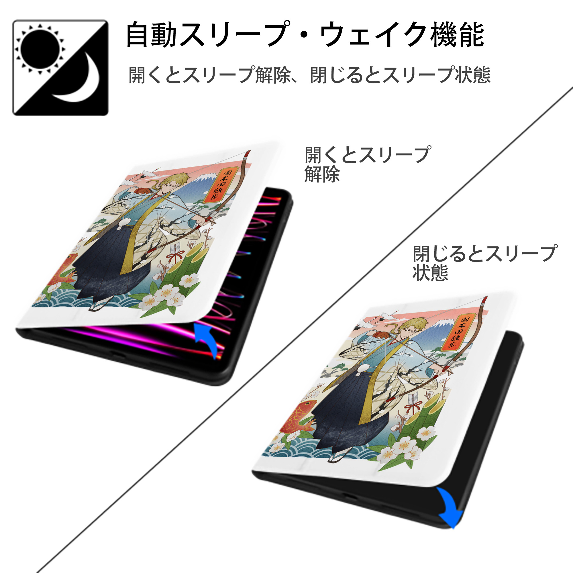 文豪ストレイドッグス Bungo Stray Dogs IPad ケース ペン収納付き 三つ折りスタンド PUレザー×シリコン 対応機種9.5/10.5/10.9インチ