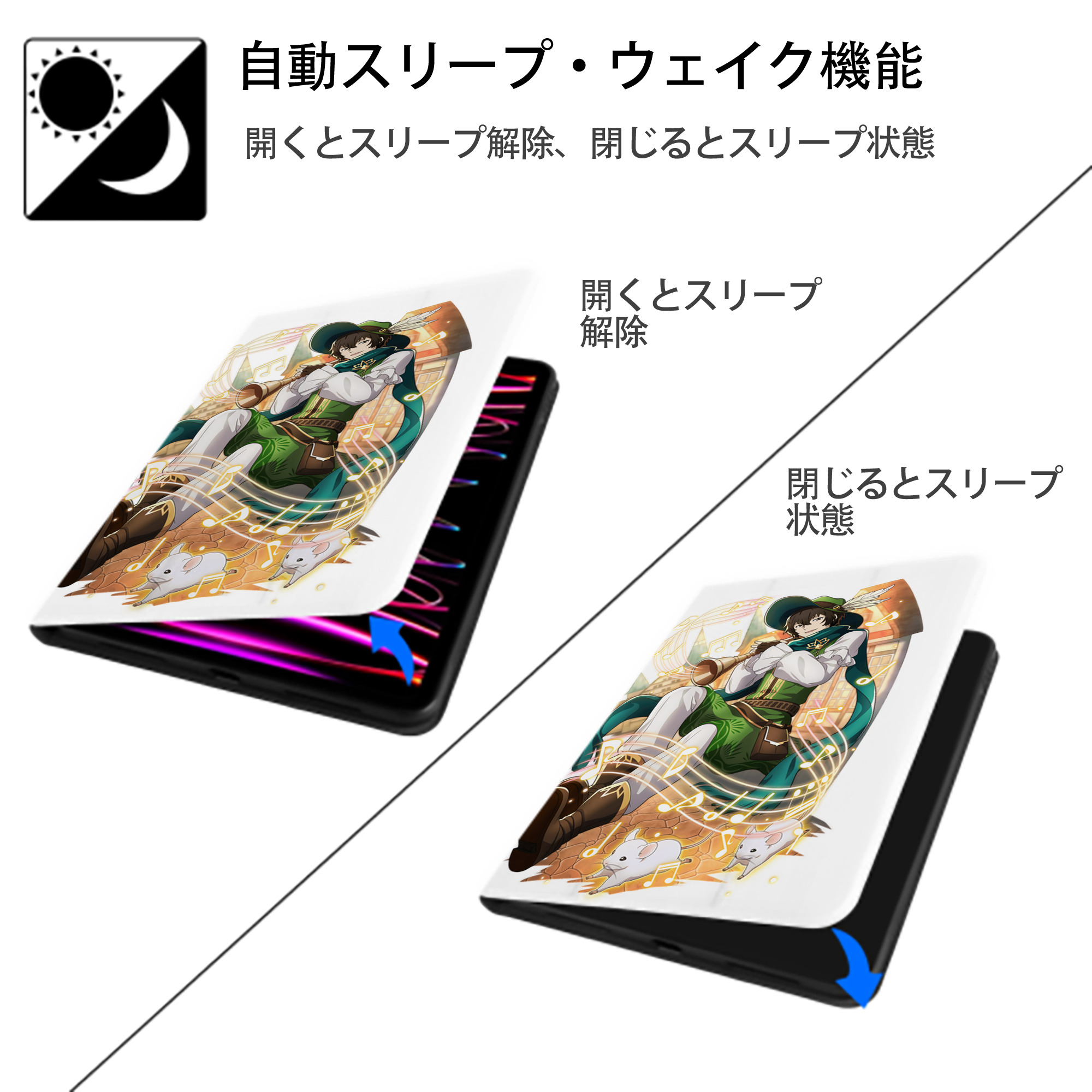 文豪ストレイドッグス Bungo Stray Dogs IPad ケース ペン収納付き 三つ折りスタンド PUレザー×シリコン 対応機種9.5/10.5/10.9インチ