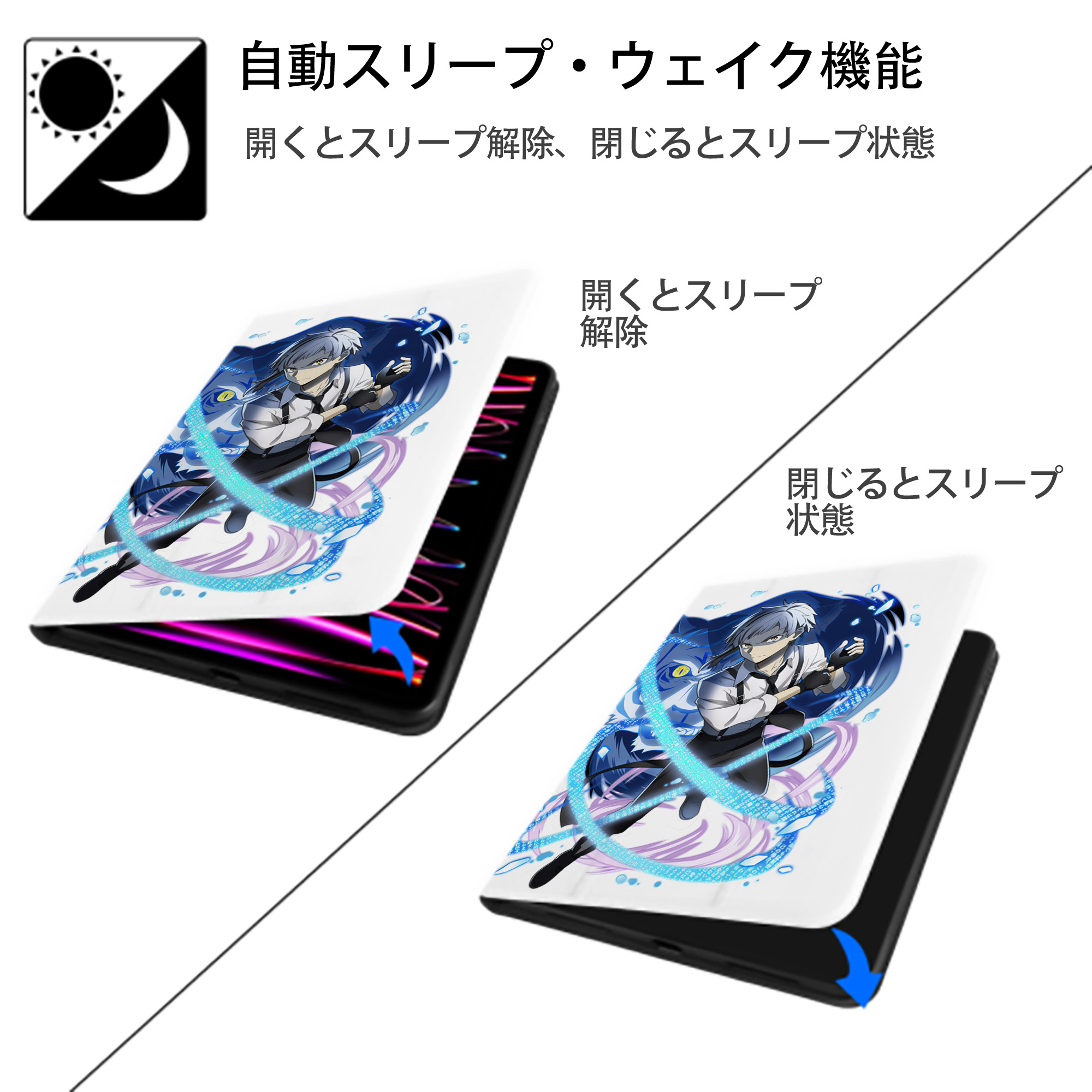 文豪ストレイドッグス Bungo Stray Dogs IPad ケース ペン収納付き 三つ折りスタンド PUレザー×シリコン 対応機種9.5/10.5/10.9インチ