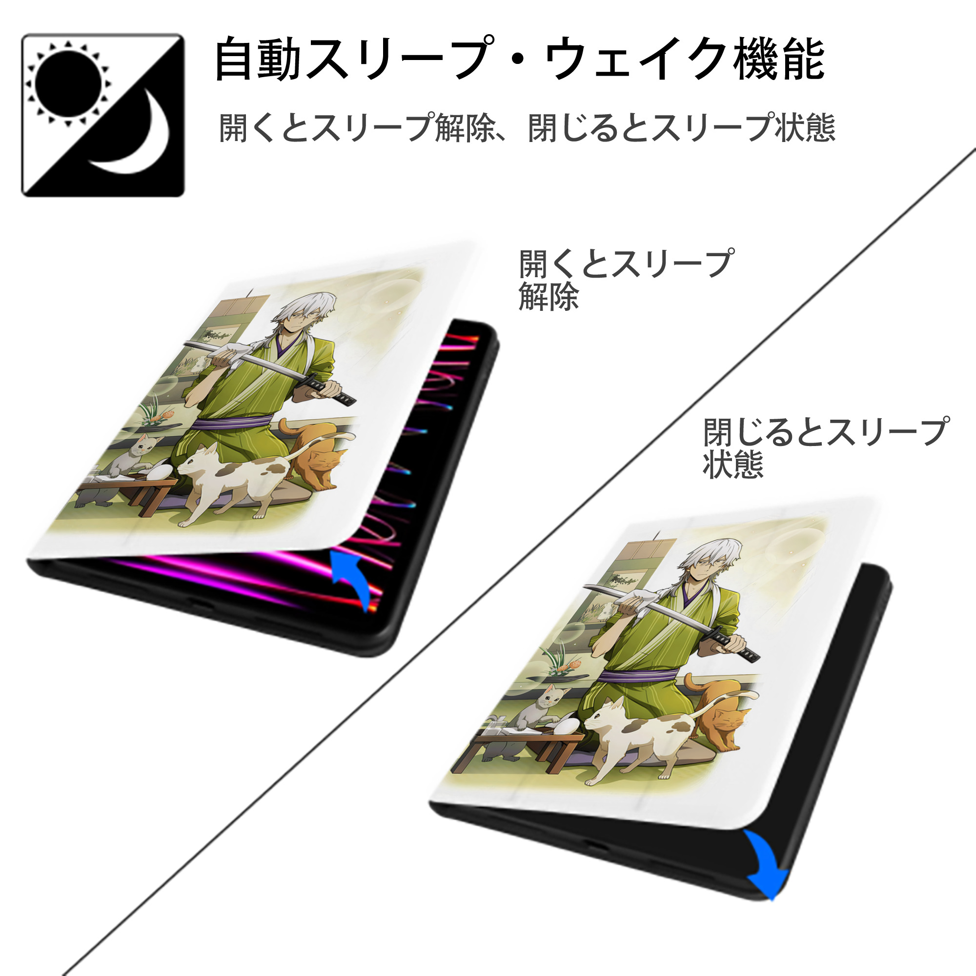 文豪ストレイドッグス Bungo Stray Dogs IPad ケース ペン収納付き 三つ折りスタンド PUレザー×シリコン 対応機種9.5/10.5/10.9インチ