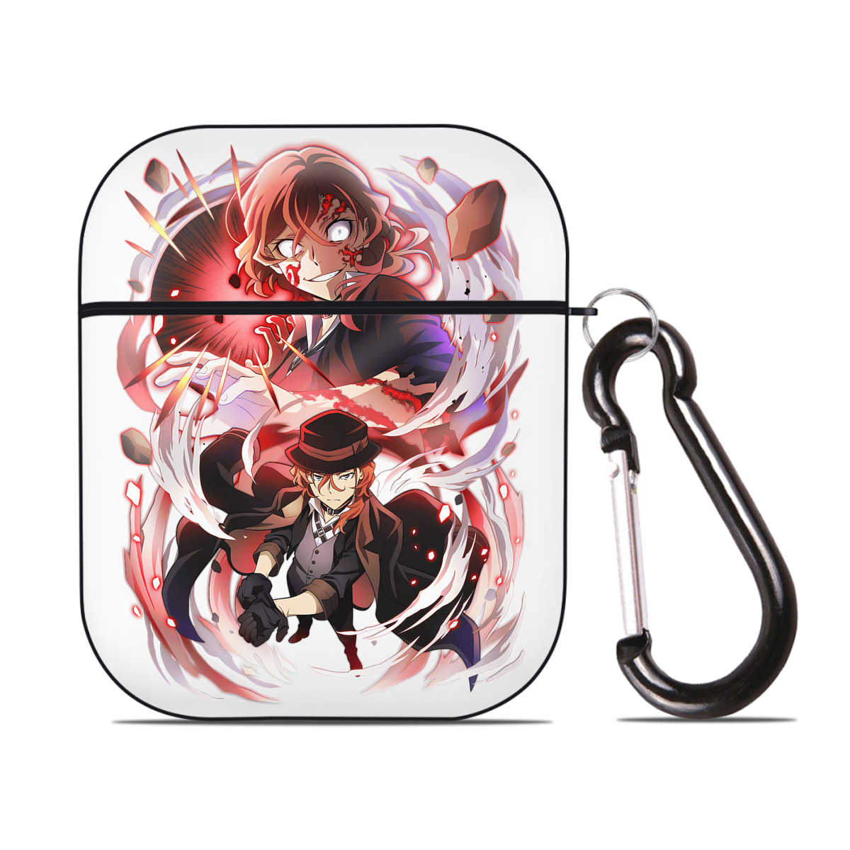 （画像用） 文豪ストレイドッグス Bungo Stray Dogs AirPods 第2世代保護ケース ハードシェル ブラック 耐衝撃・防指紋・カラビナ付き