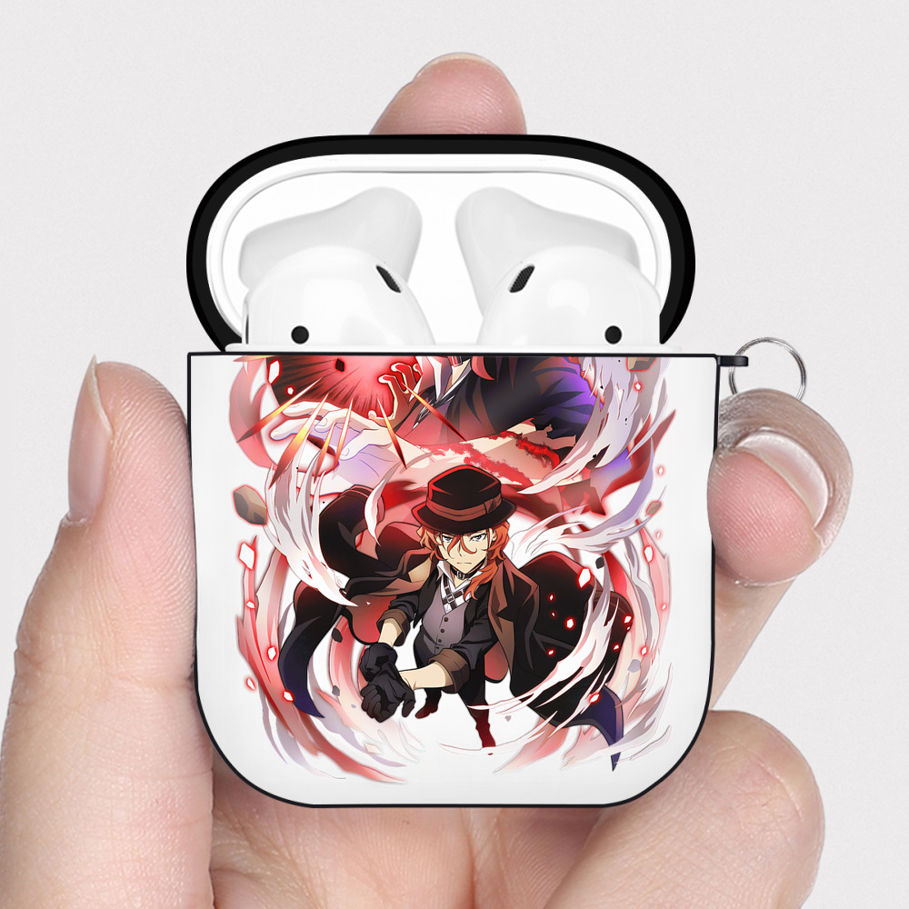 （画像用） 文豪ストレイドッグス Bungo Stray Dogs AirPods 第2世代保護ケース ハードシェル ブラック 耐衝撃・防指紋・カラビナ付き