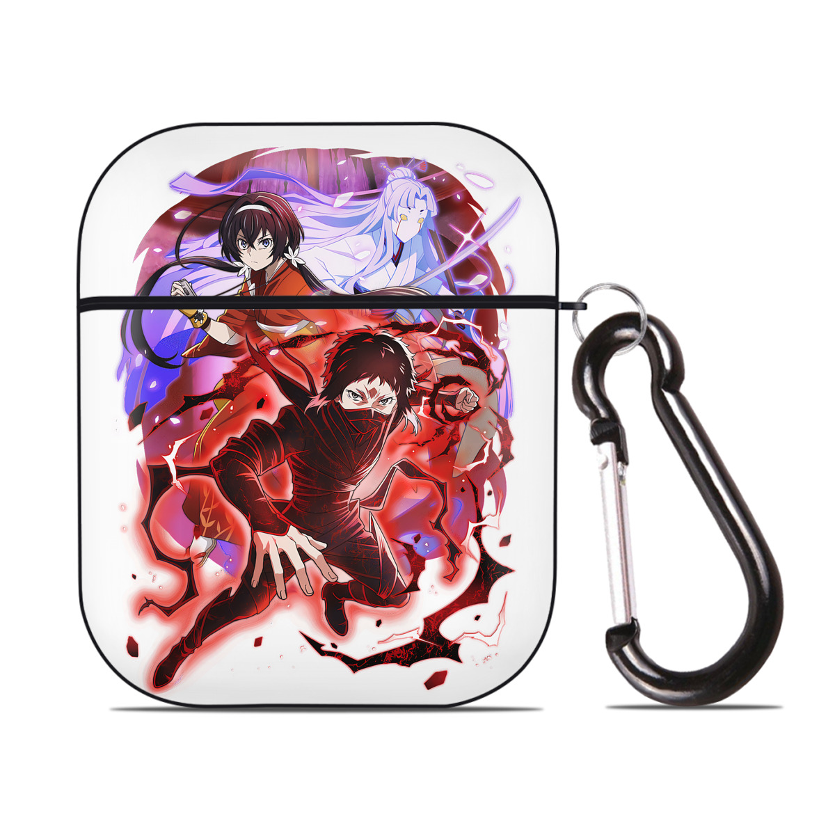 （画像用） 文豪ストレイドッグス Bungo Stray Dogs AirPods 第2世代保護ケース ハードシェル ブラック 耐衝撃・防指紋・カラビナ付き