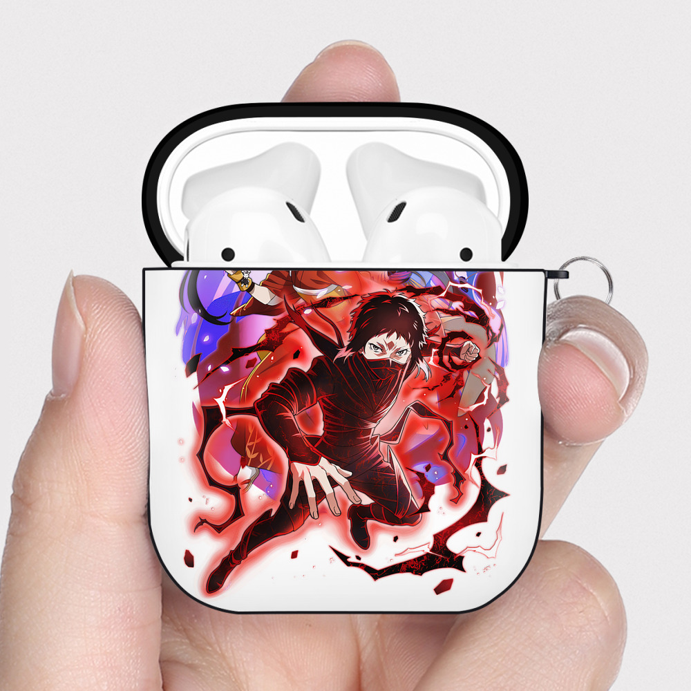 （画像用） 文豪ストレイドッグス Bungo Stray Dogs AirPods 第2世代保護ケース ハードシェル ブラック 耐衝撃・防指紋・カラビナ付き