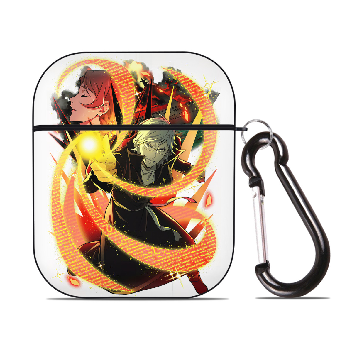 （画像用） 文豪ストレイドッグス Bungo Stray Dogs AirPods 第2世代保護ケース ハードシェル ブラック 耐衝撃・防指紋・カラビナ付き