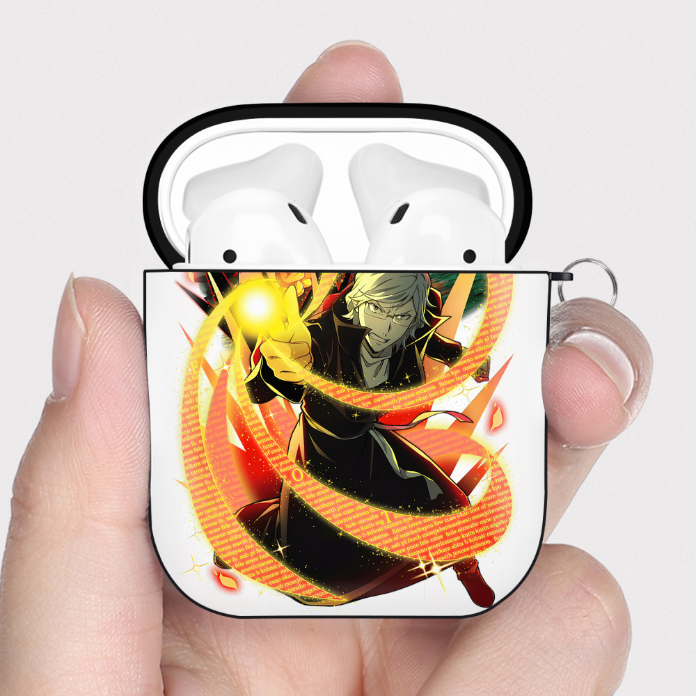 （画像用） 文豪ストレイドッグス Bungo Stray Dogs AirPods 第2世代保護ケース ハードシェル ブラック 耐衝撃・防指紋・カラビナ付き