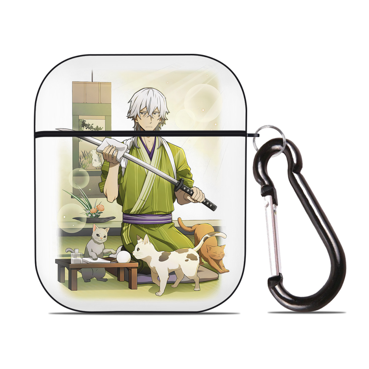 （画像用） 文豪ストレイドッグス Bungo Stray Dogs AirPods 第2世代保護ケース ハードシェル ブラック 耐衝撃・防指紋・カラビナ付き