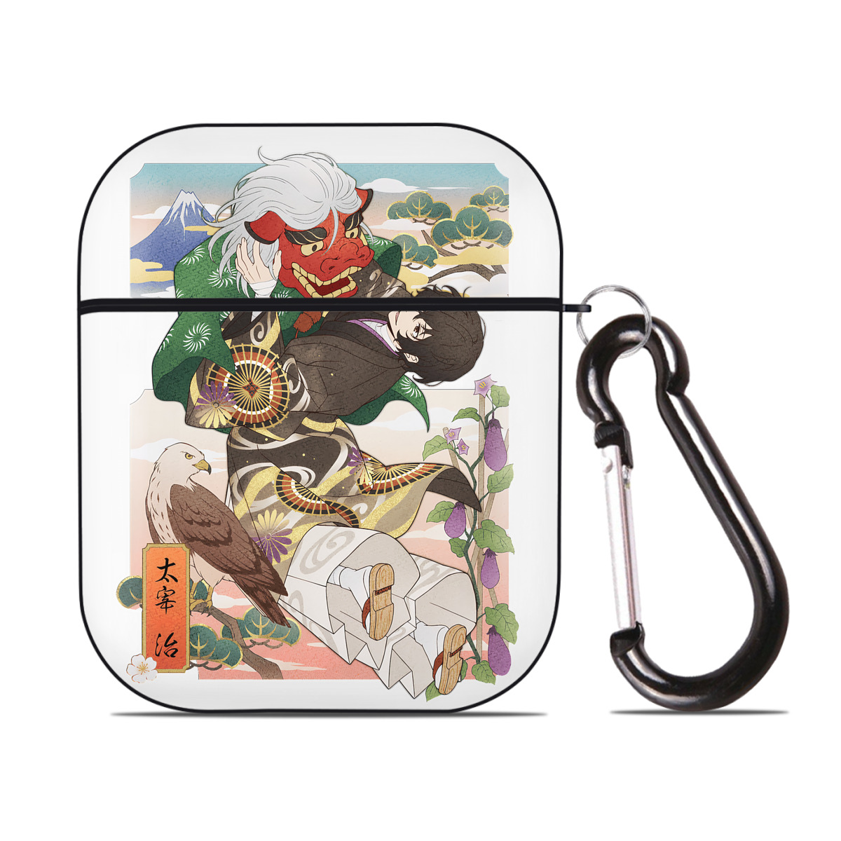 （画像用） 文豪ストレイドッグス Bungo Stray Dogs AirPods 第2世代保護ケース ハードシェル ブラック 耐衝撃・防指紋・カラビナ付き