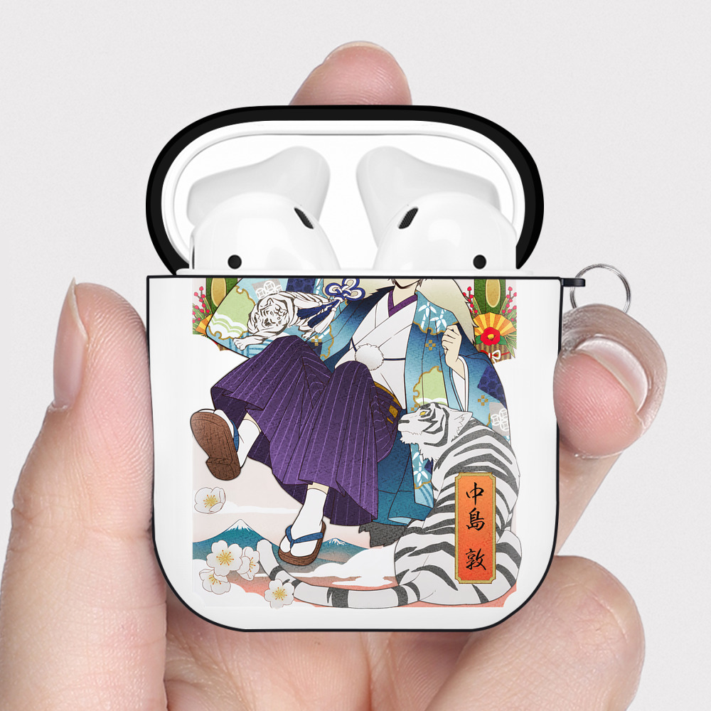 （画像用） 文豪ストレイドッグス Bungo Stray Dogs AirPods 第2世代保護ケース ハードシェル ブラック 耐衝撃・防指紋・カラビナ付き