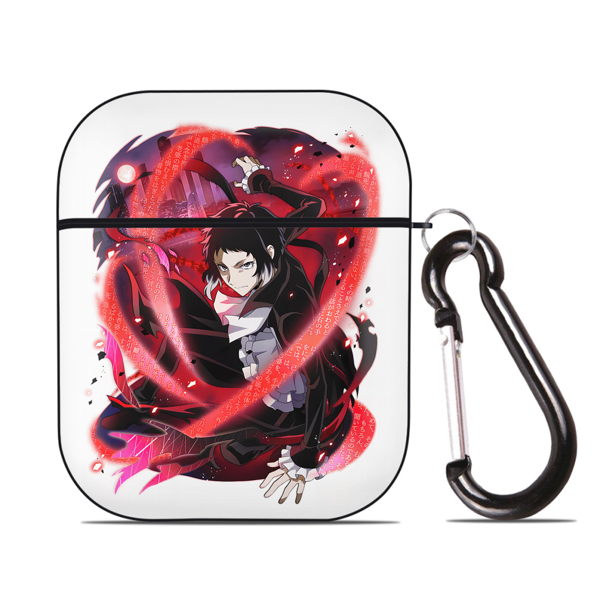（画像用） 文豪ストレイドッグス Bungo Stray Dogs AirPods 第2世代保護ケース ハードシェル ブラック 耐衝撃・防指紋・カラビナ付き
