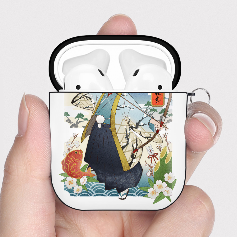 （画像用） 文豪ストレイドッグス Bungo Stray Dogs AirPods 第2世代保護ケース ハードシェル ブラック 耐衝撃・防指紋・カラビナ付き