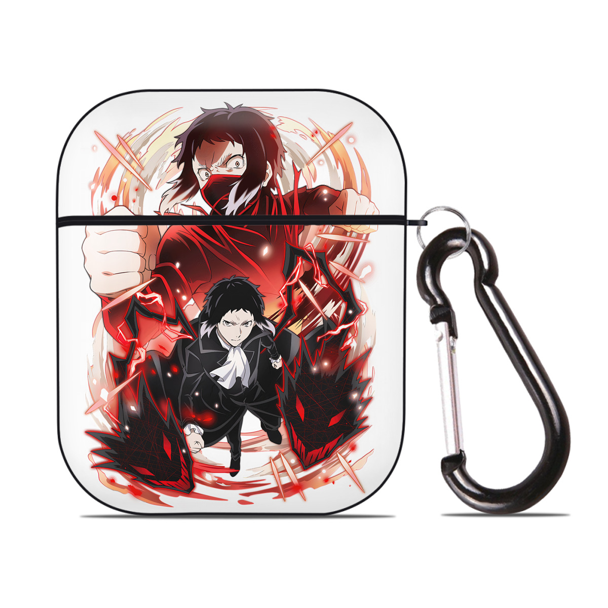 （画像用） 文豪ストレイドッグス Bungo Stray Dogs AirPods 第2世代保護ケース ハードシェル ブラック 耐衝撃・防指紋・カラビナ付き
