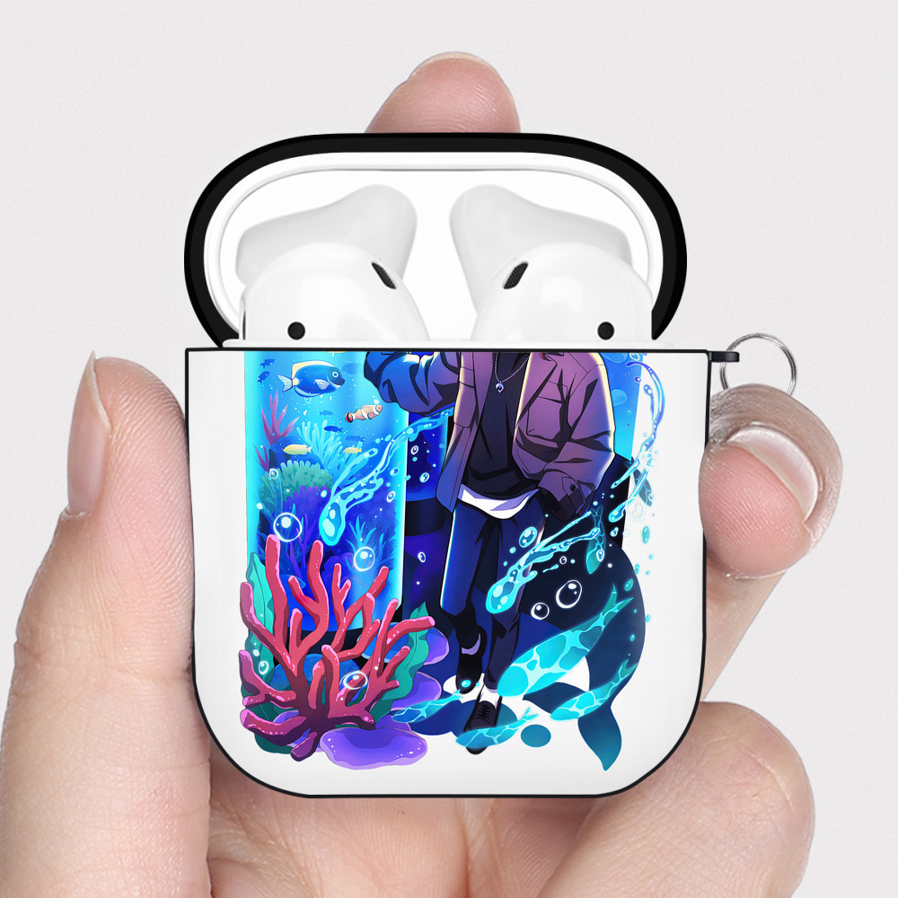 （画像用） 文豪ストレイドッグス Bungo Stray Dogs AirPods 第2世代保護ケース ハードシェル ブラック 耐衝撃・防指紋・カラビナ付き