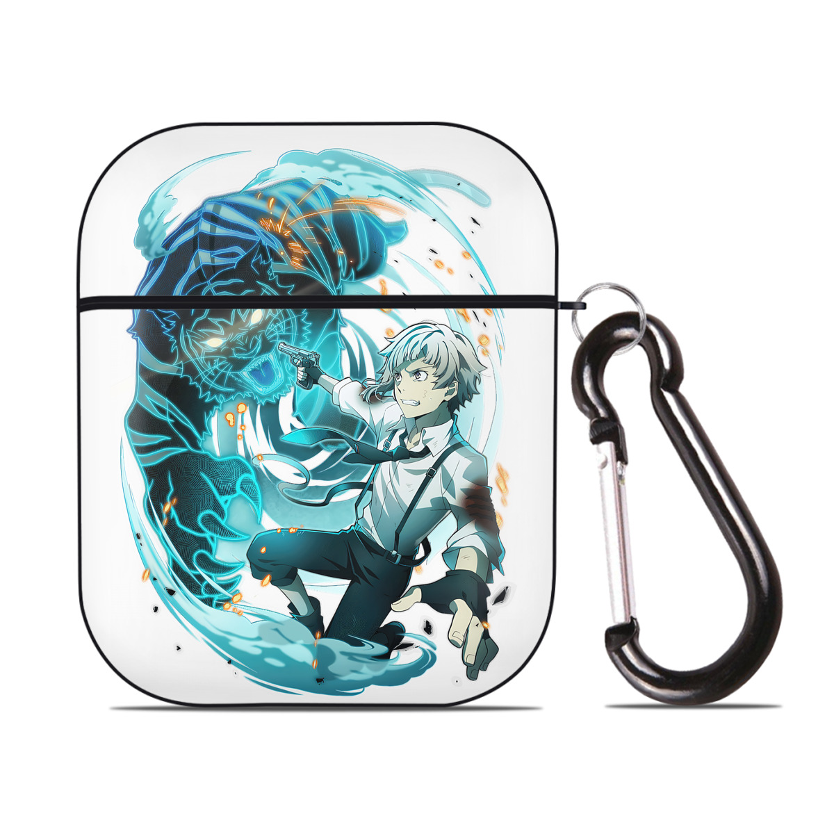 （画像用） 文豪ストレイドッグス Bungo Stray Dogs AirPods 第2世代保護ケース ハードシェル ブラック 耐衝撃・防指紋・カラビナ付き