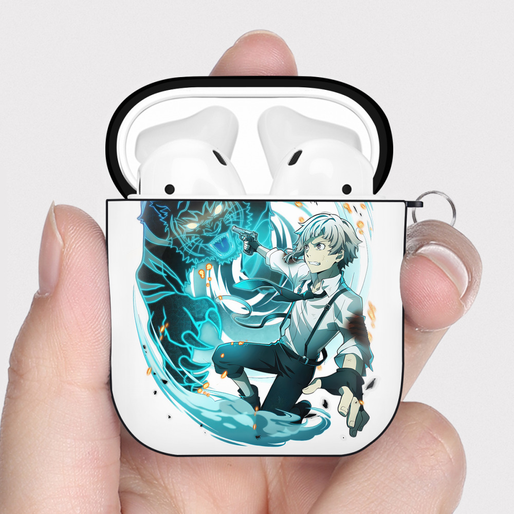 （画像用） 文豪ストレイドッグス Bungo Stray Dogs AirPods 第2世代保護ケース ハードシェル ブラック 耐衝撃・防指紋・カラビナ付き