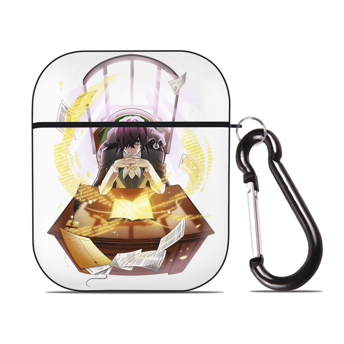 （画像用） 文豪ストレイドッグス Bungo Stray Dogs AirPods 第2世代保護ケース ハードシェル ブラック 耐衝撃・防指紋・カラビナ付き
