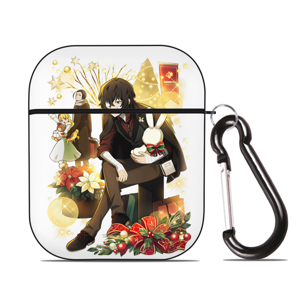 （画像用） 文豪ストレイドッグス Bungo Stray Dogs AirPods 第2世代保護ケース ハードシェル ブラック 耐衝撃・防指紋・カラビナ付き